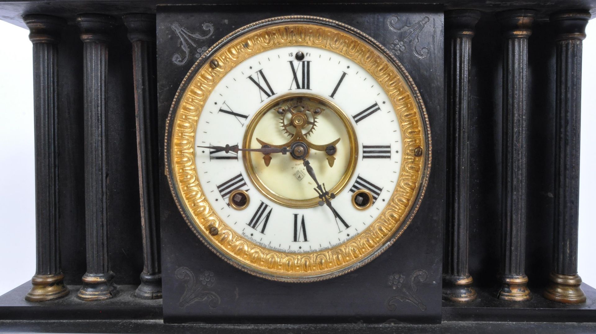 VICTORIAN 8-DAY SLATE TEMPLE PORTICO CASED MANTEL CLOCK - Image 2 of 6