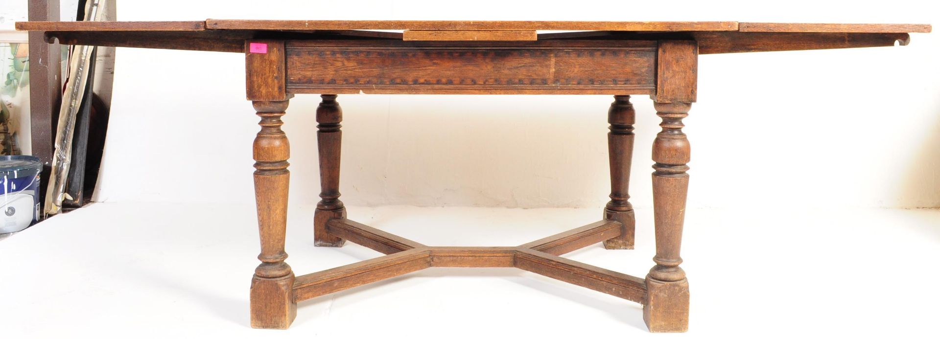 LARGE EARLY 20TH CENTURY OAK DRAW LEAF REFECTORY TABLE - Image 2 of 6