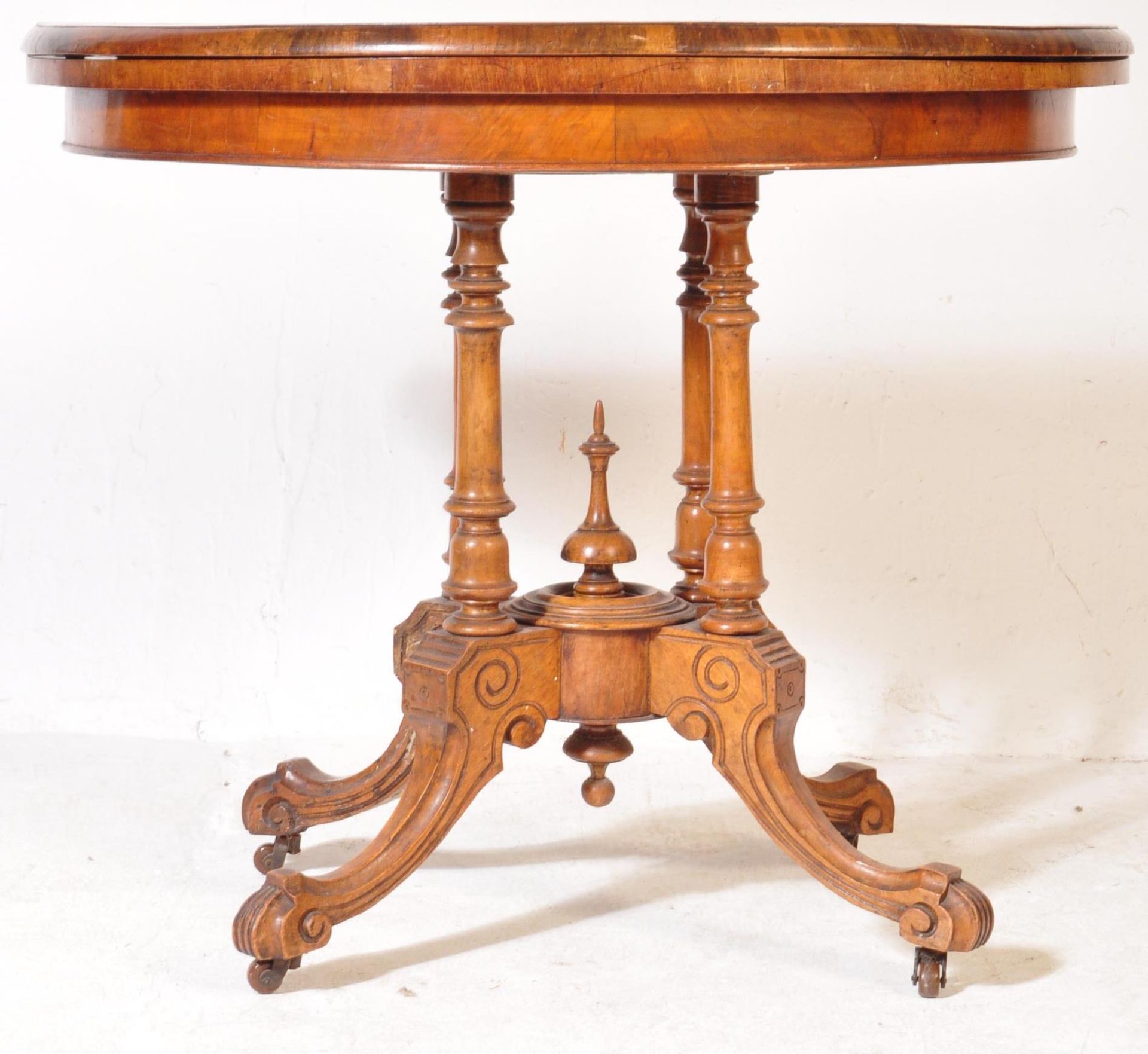 VICTORIAN MARQUETRY WALNUT CARD GAME FLIP TOP TABLE