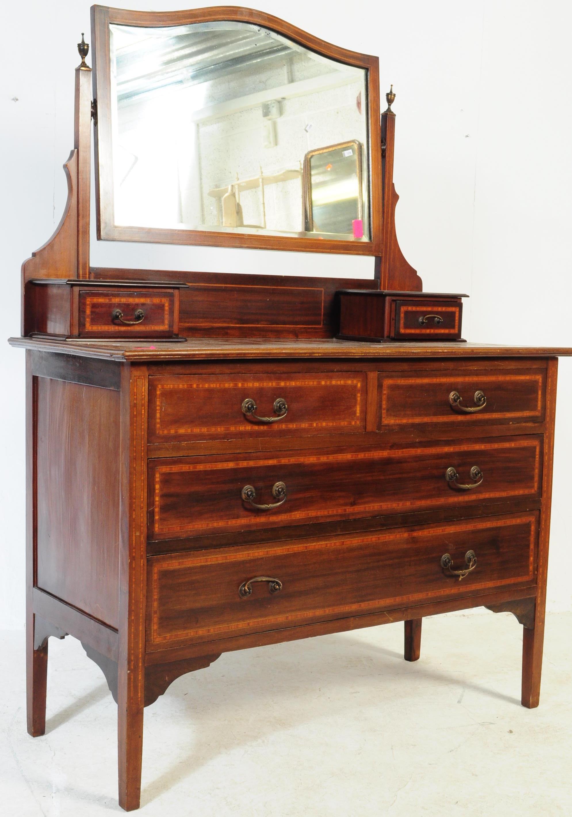 EDWARDIAN MAHOGANY & MARQUETRY DRESSING TABLE CHEST