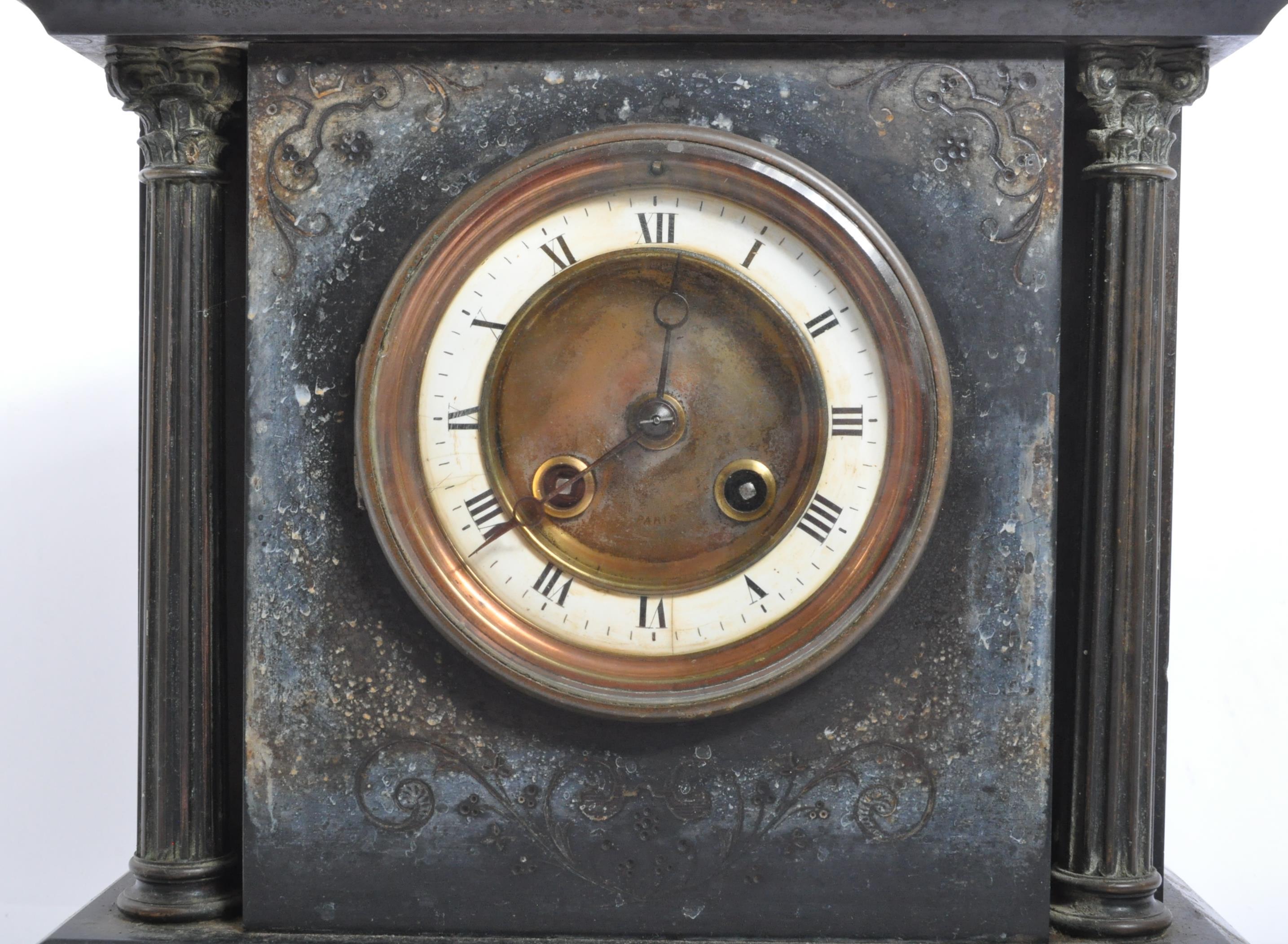 19TH CENTURY VICTORIAN SLATE EIGHT DAY MANTEL CLOCK - Image 2 of 6