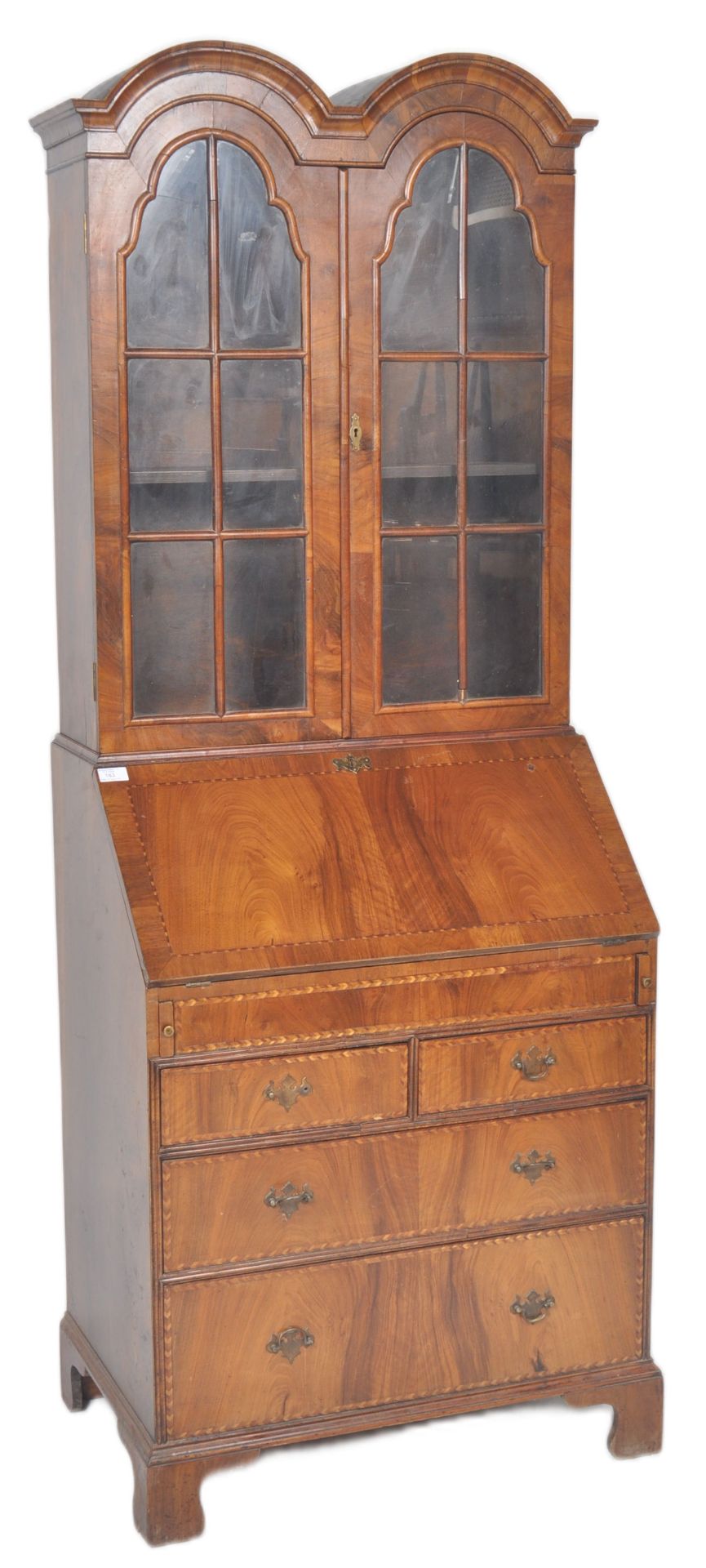 20TH CENTURY QUEEN ANNE WALNUT BUREAU BOOKCASE