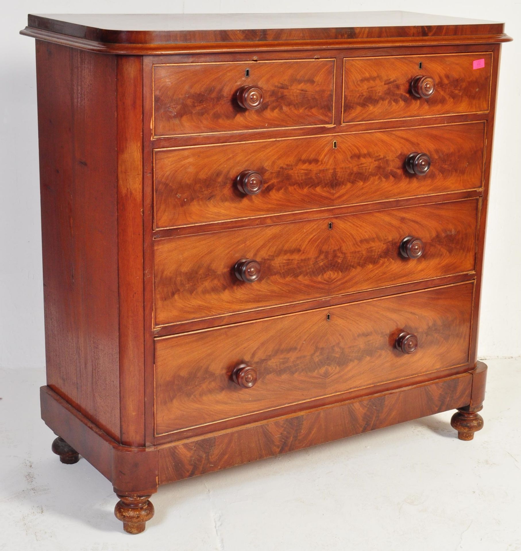 VICTORIAN FLAME MAHOGANY 2 OVER 3 CHEST OF DRAWERS - Image 2 of 6