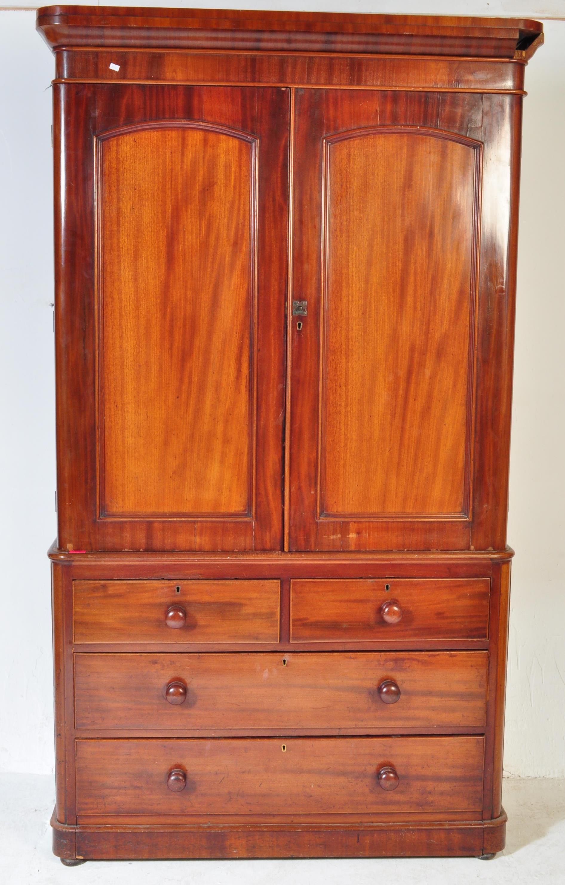 VICTORIAN 19TH CENTURY MAHOGANY LINEN PRESS WARDROBE - Image 2 of 7