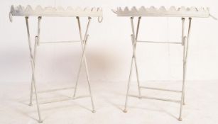 PAIR FRENCH PAINTED METAL TRAY TOP FOLDING BEDSIDE TABLES