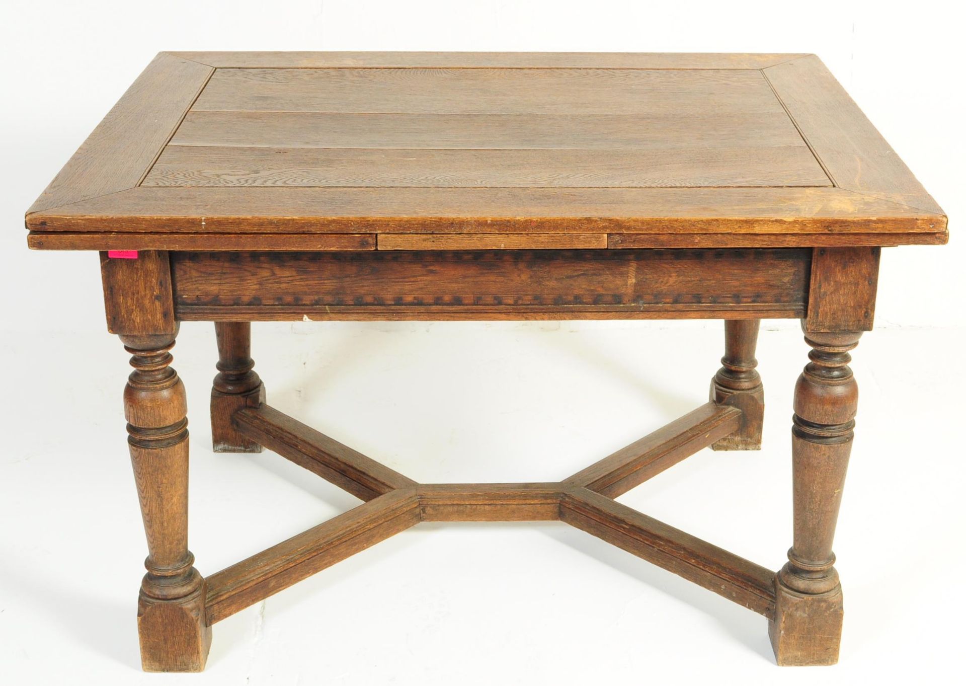 LARGE EARLY 20TH CENTURY OAK DRAW LEAF REFECTORY TABLE - Image 5 of 6