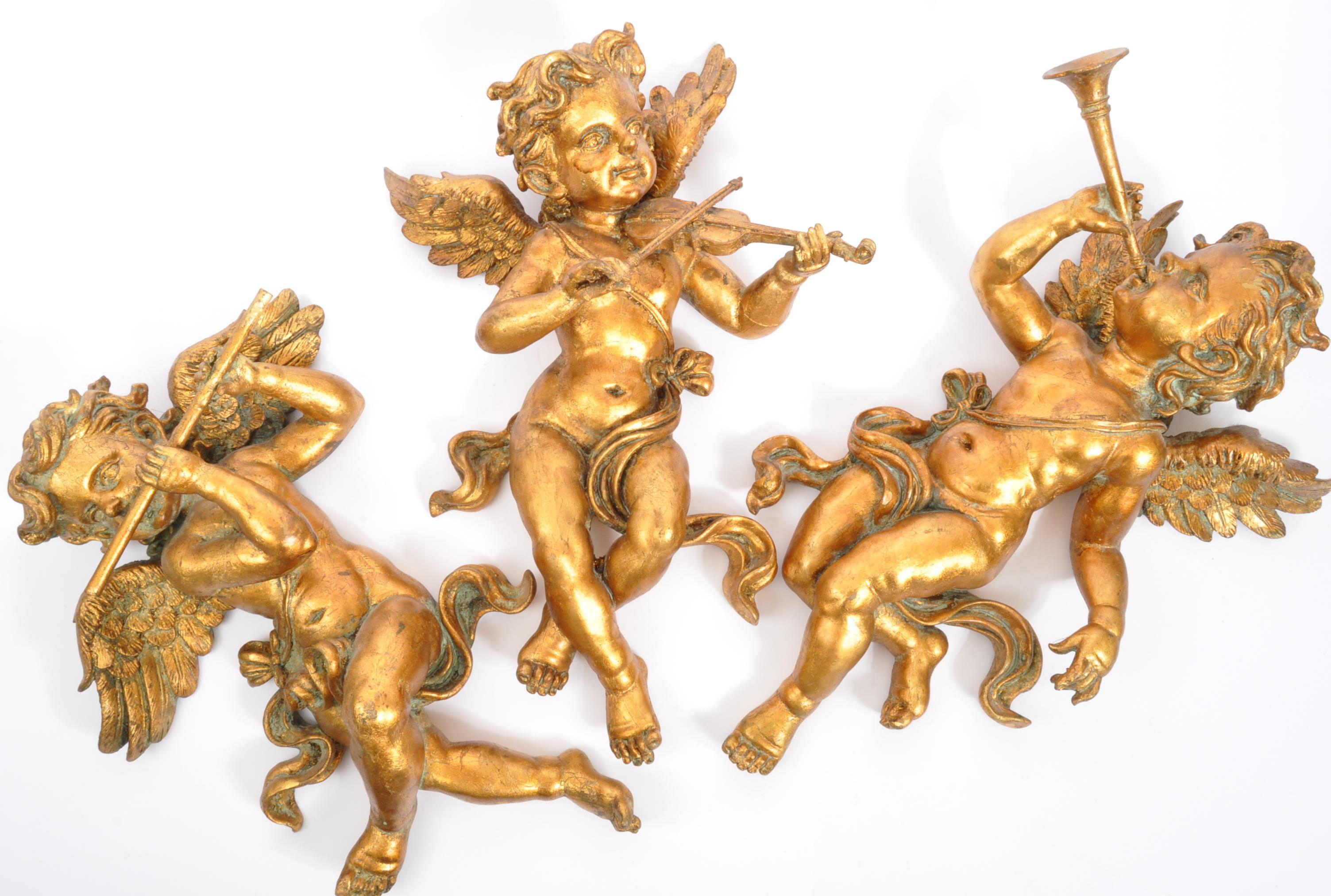 TRIO OF VINTAGE GILT CHERUB WALL SCONCES