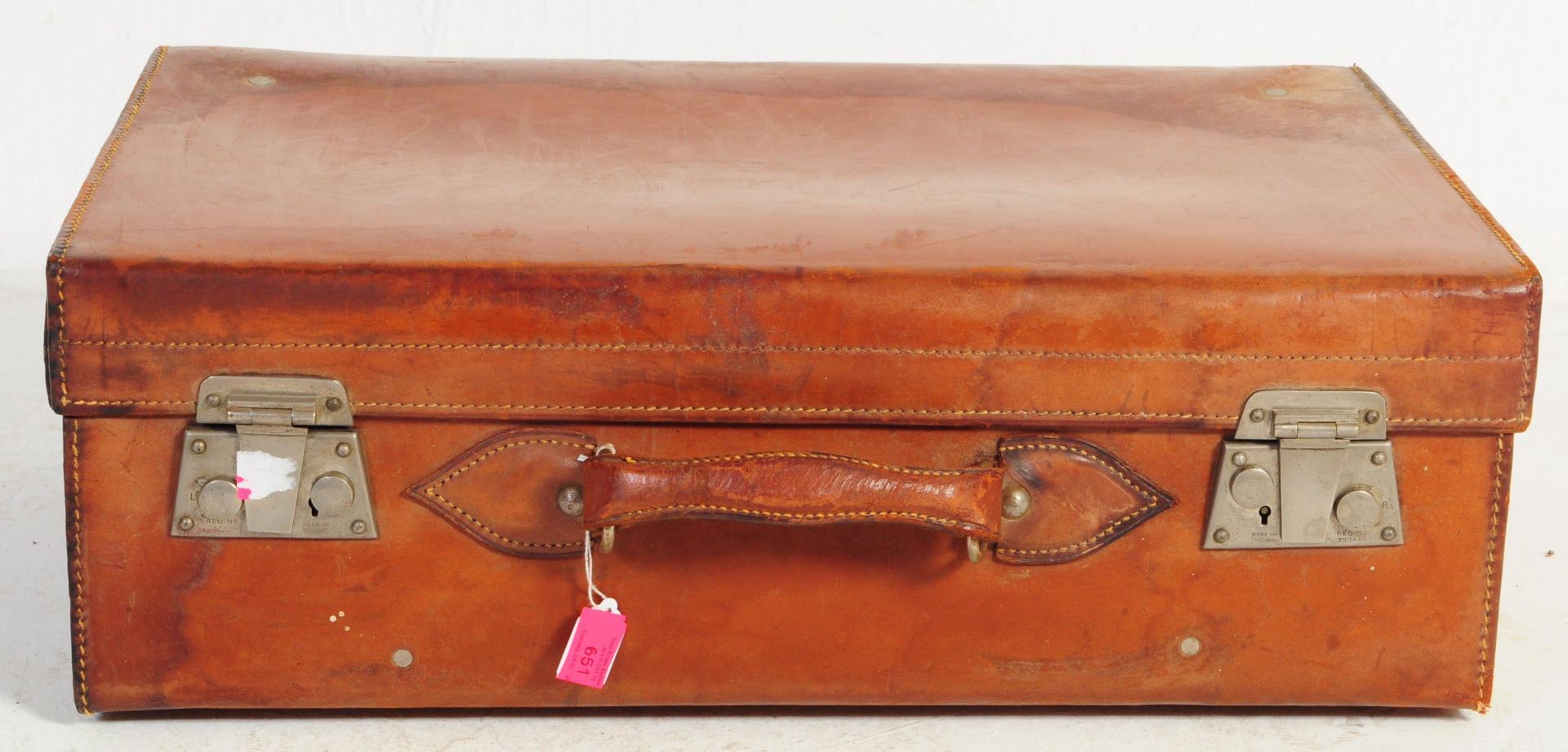 VINTAGE 1950S TAN LEATHER SUITCASE - Bild 3 aus 5