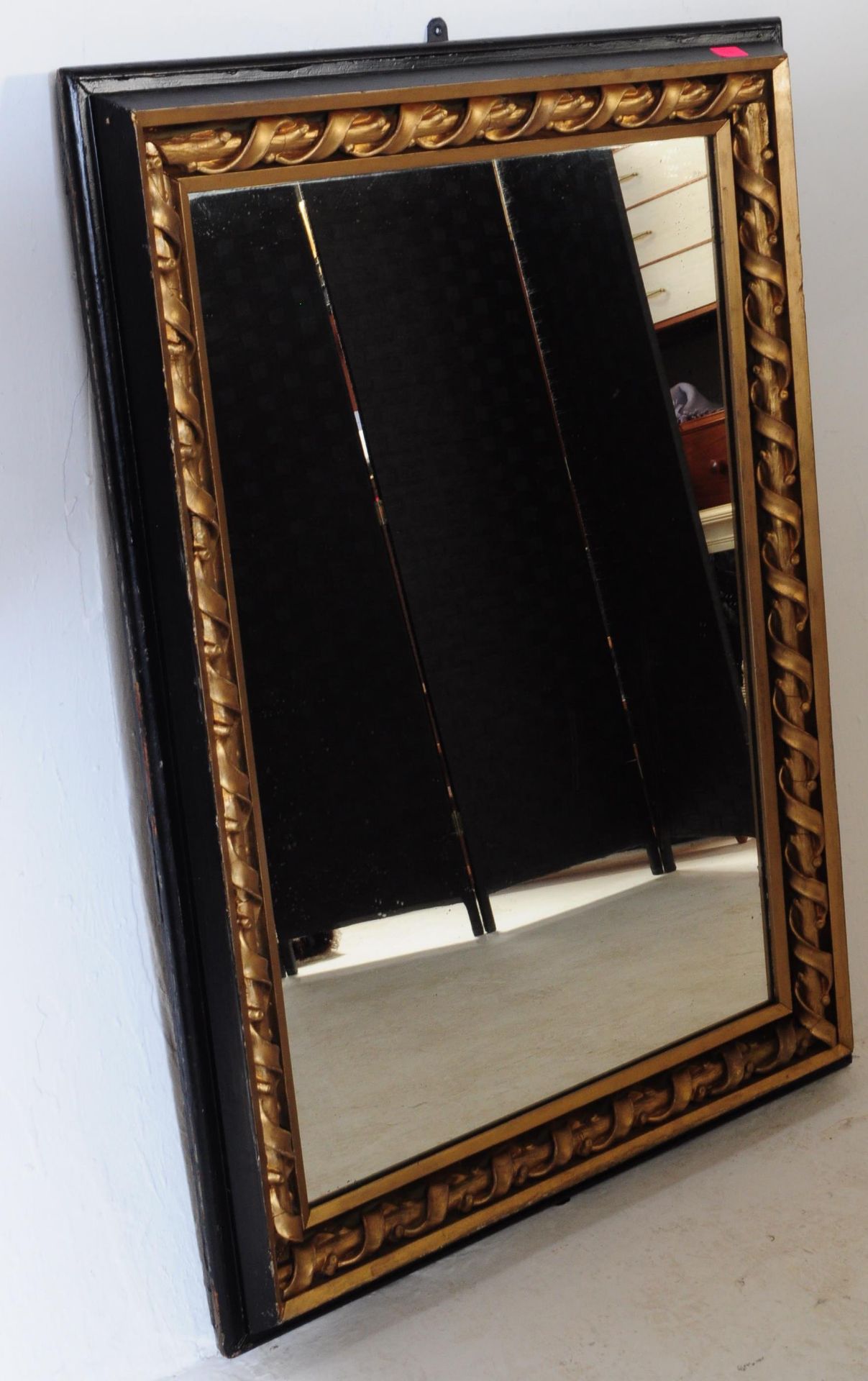 19TH CENTURY VICTORIAN EBONISED FLORENTINE OVER MANTEL MIRROR