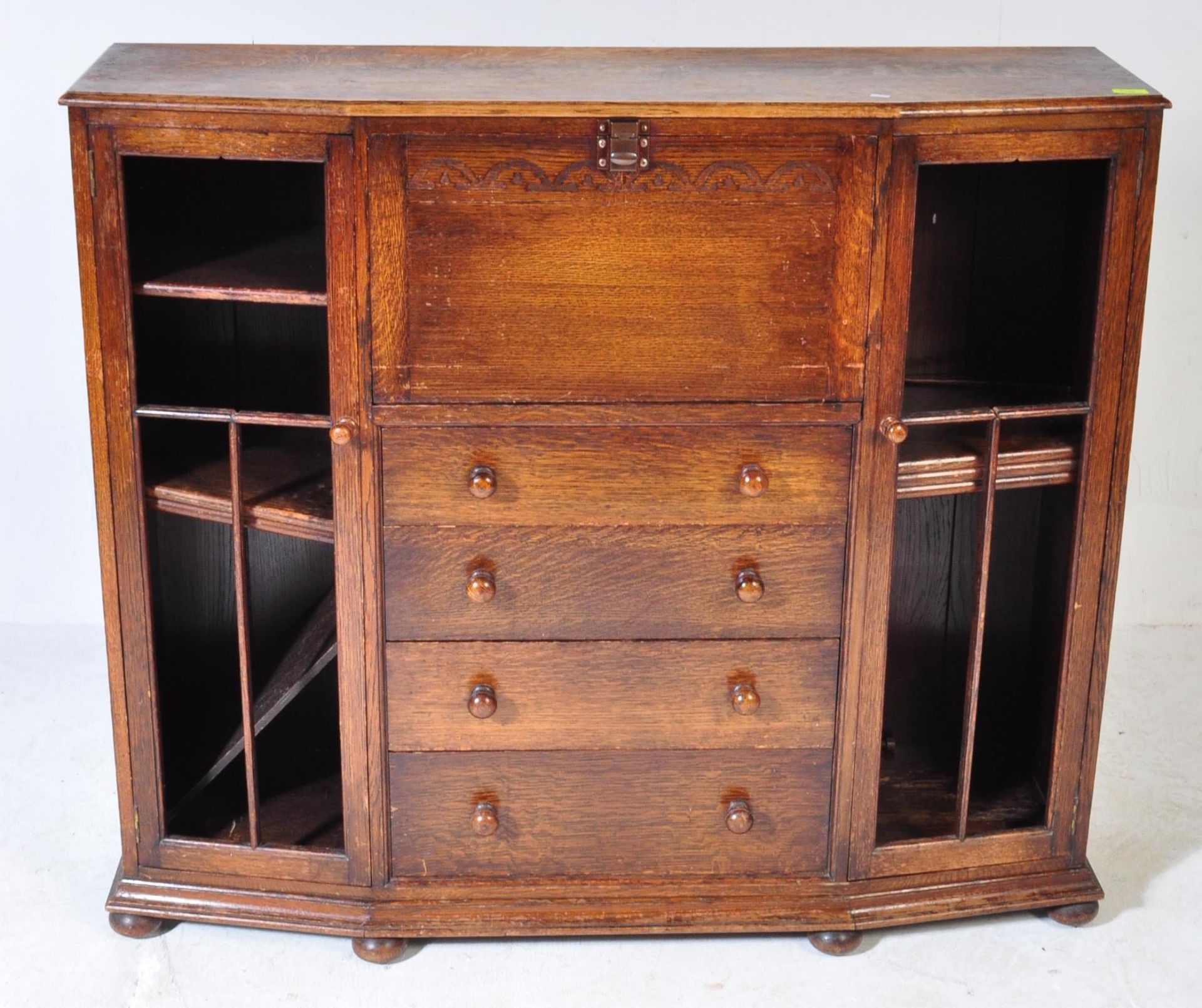 1930S ART DECO OAK BUREAU BOOKCASE DISPLAY UNIT