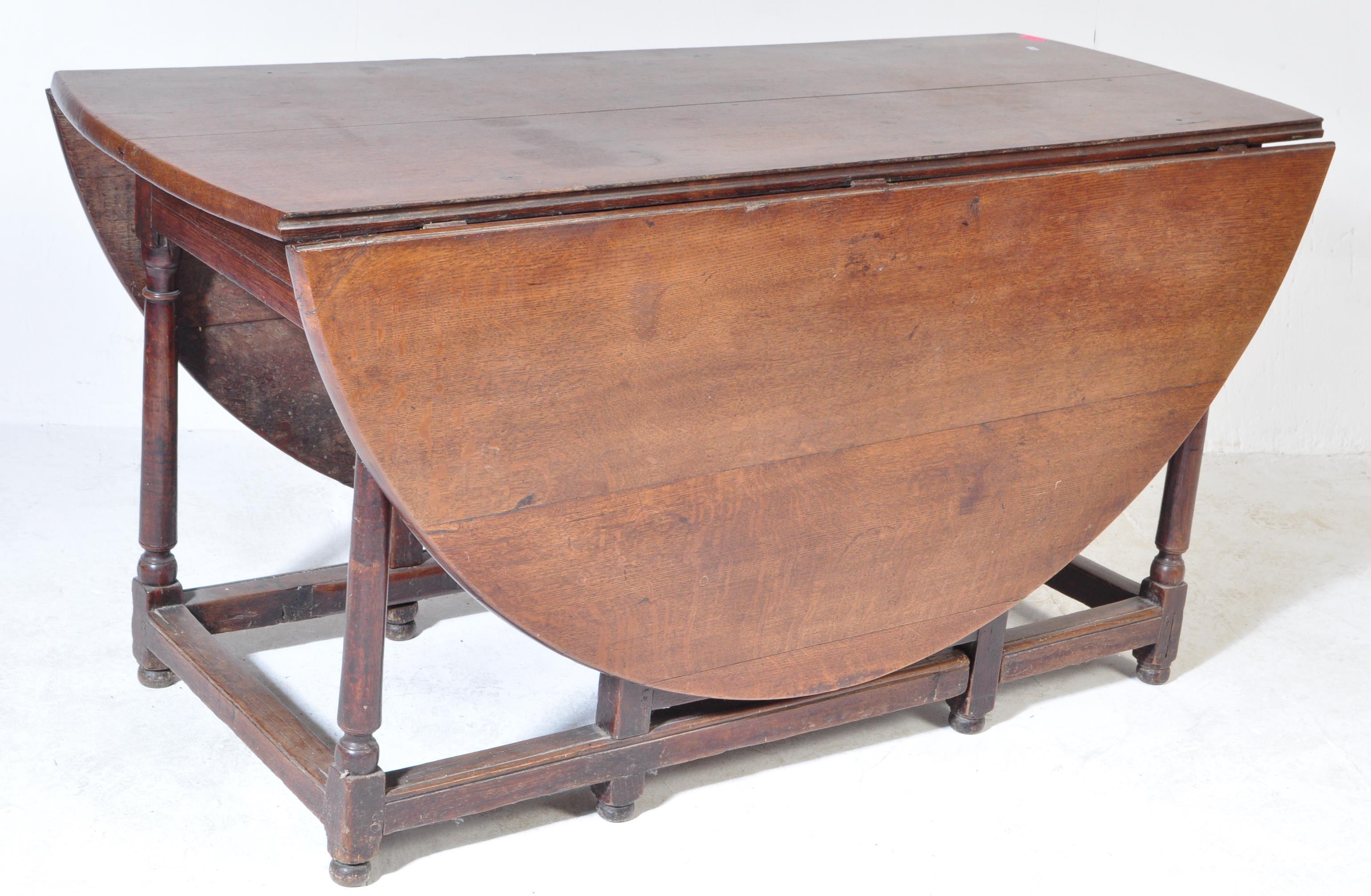 LARGE 19TH CENTURY FRENCH OAK DROP LEAF WAKE DINING TABLE - Image 2 of 4