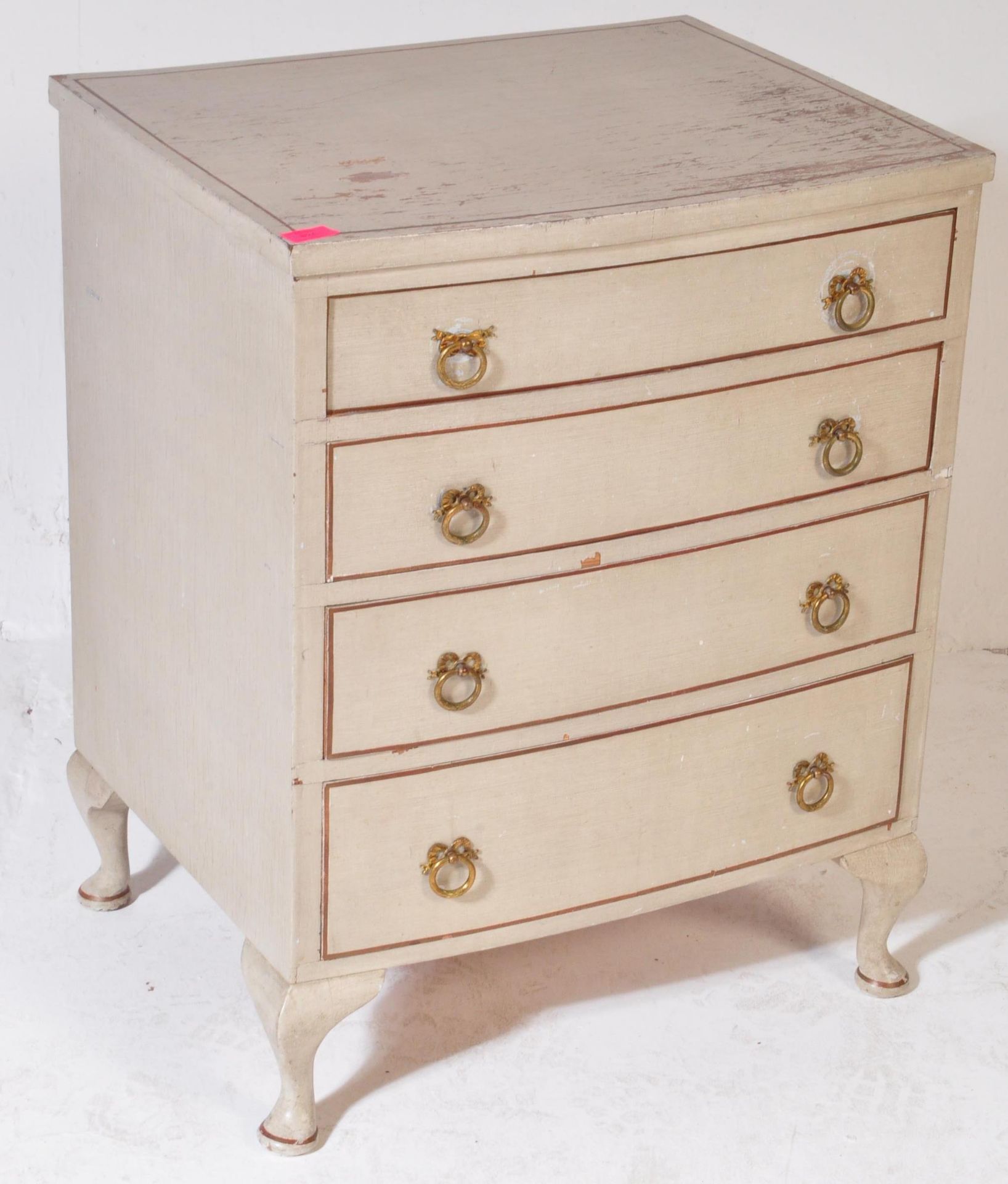 PAINTED FRENCH STENCIL DECORATED BOW FRONT CHEST DRAWERS - Bild 2 aus 5