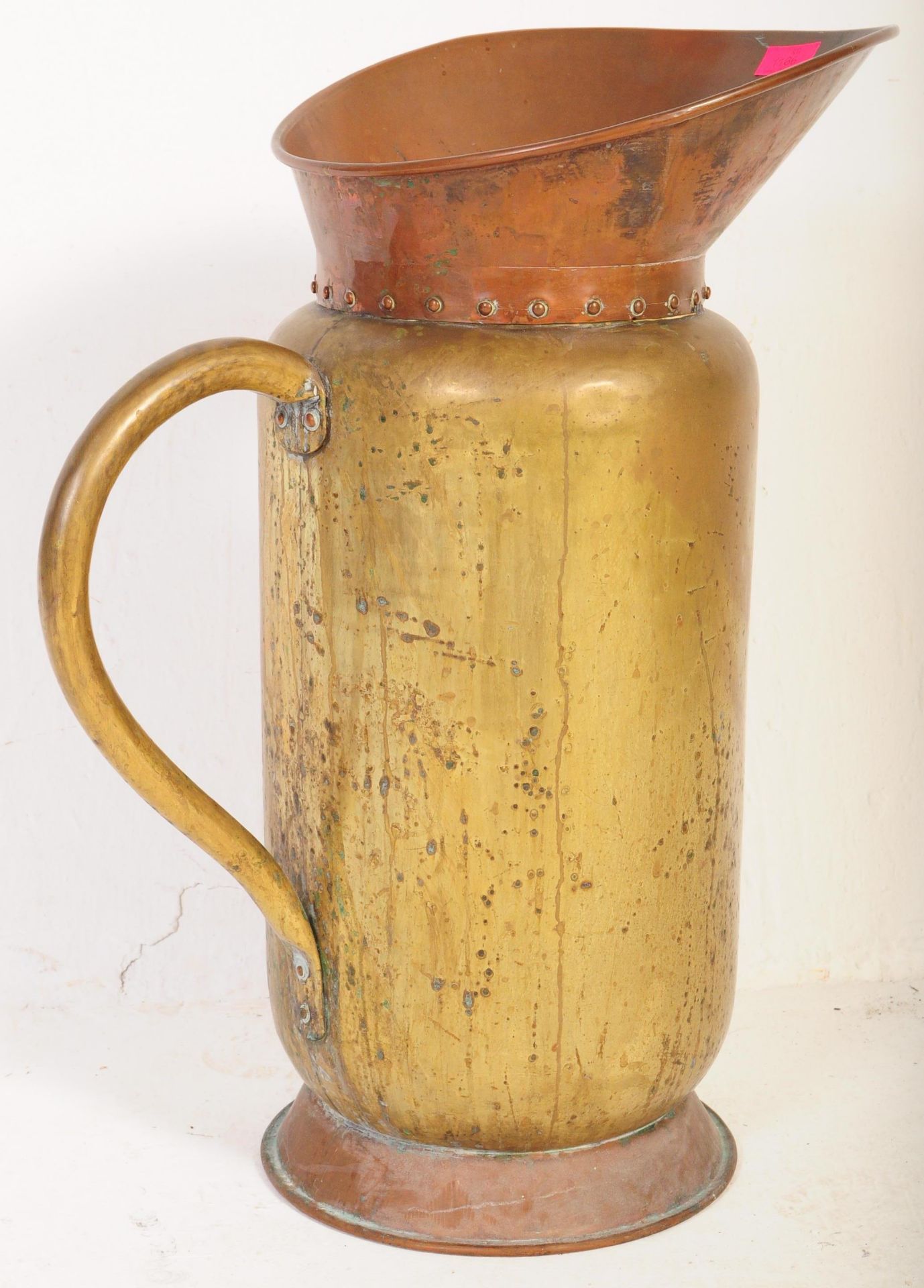 VICTORIAN BRASS & COPPER CHURN SIZE MILK JUG POURER