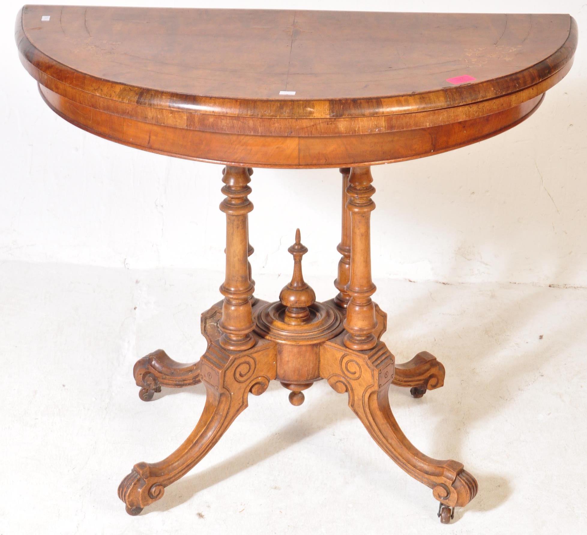 VICTORIAN MARQUETRY WALNUT CARD GAME FLIP TOP TABLE - Image 2 of 5