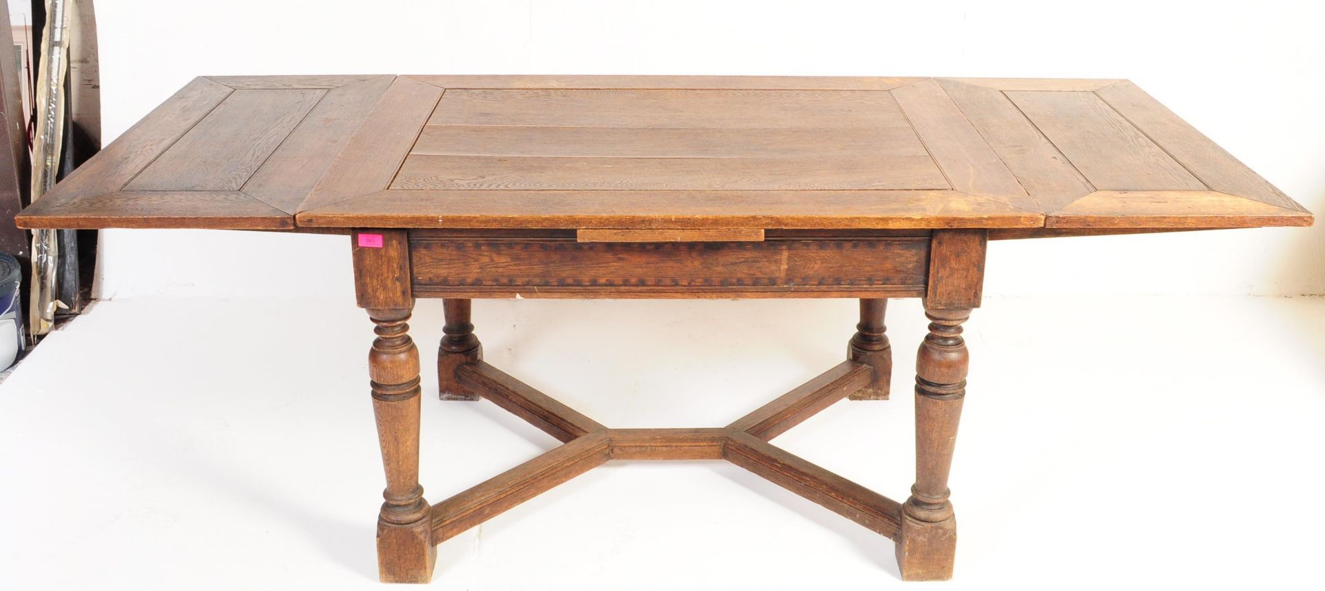 LARGE EARLY 20TH CENTURY OAK DRAW LEAF REFECTORY TABLE - Image 3 of 6