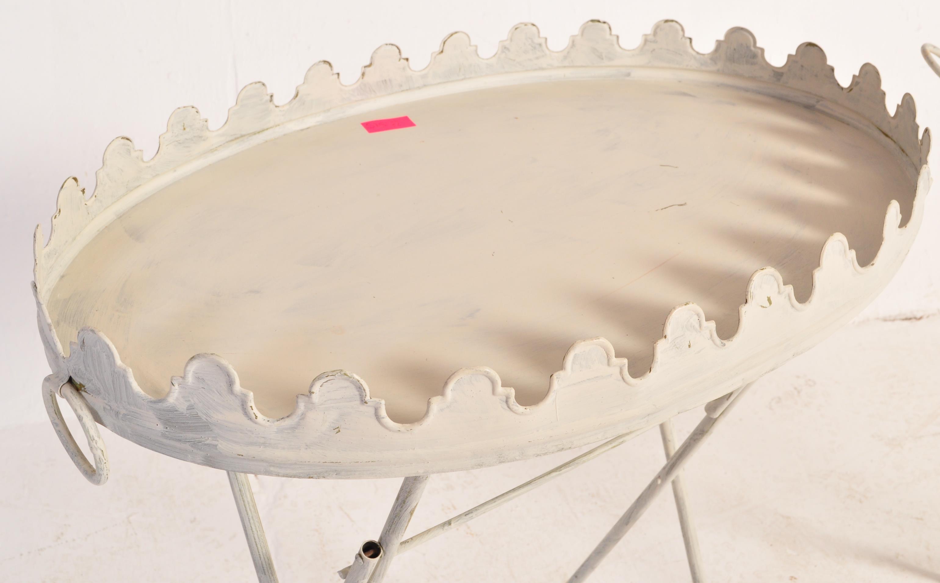 PAIR FRENCH PAINTED METAL TRAY TOP FOLDING BEDSIDE TABLES - Image 3 of 5