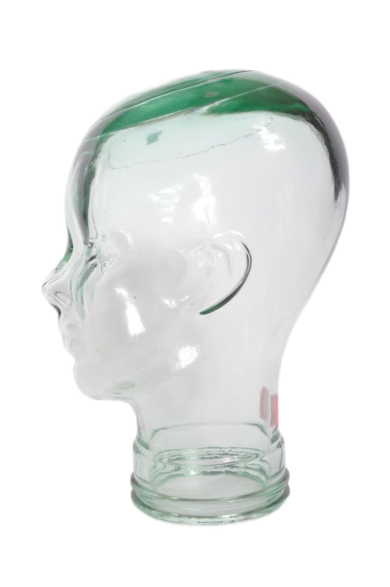 ART DECO STYLE GLASS MALE SHOP DISPLAY HEAD IN GREEN GLASS