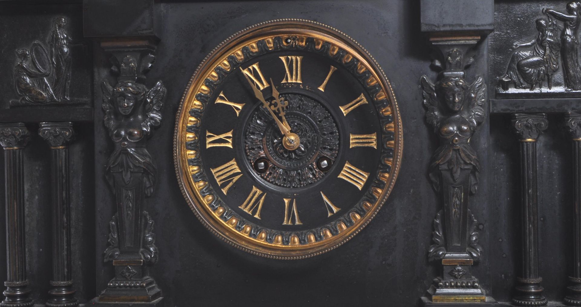 VICTORIAN SLATE TEMPLE 8-DAY CHIME MANTLE CLOCK - Bild 7 aus 8