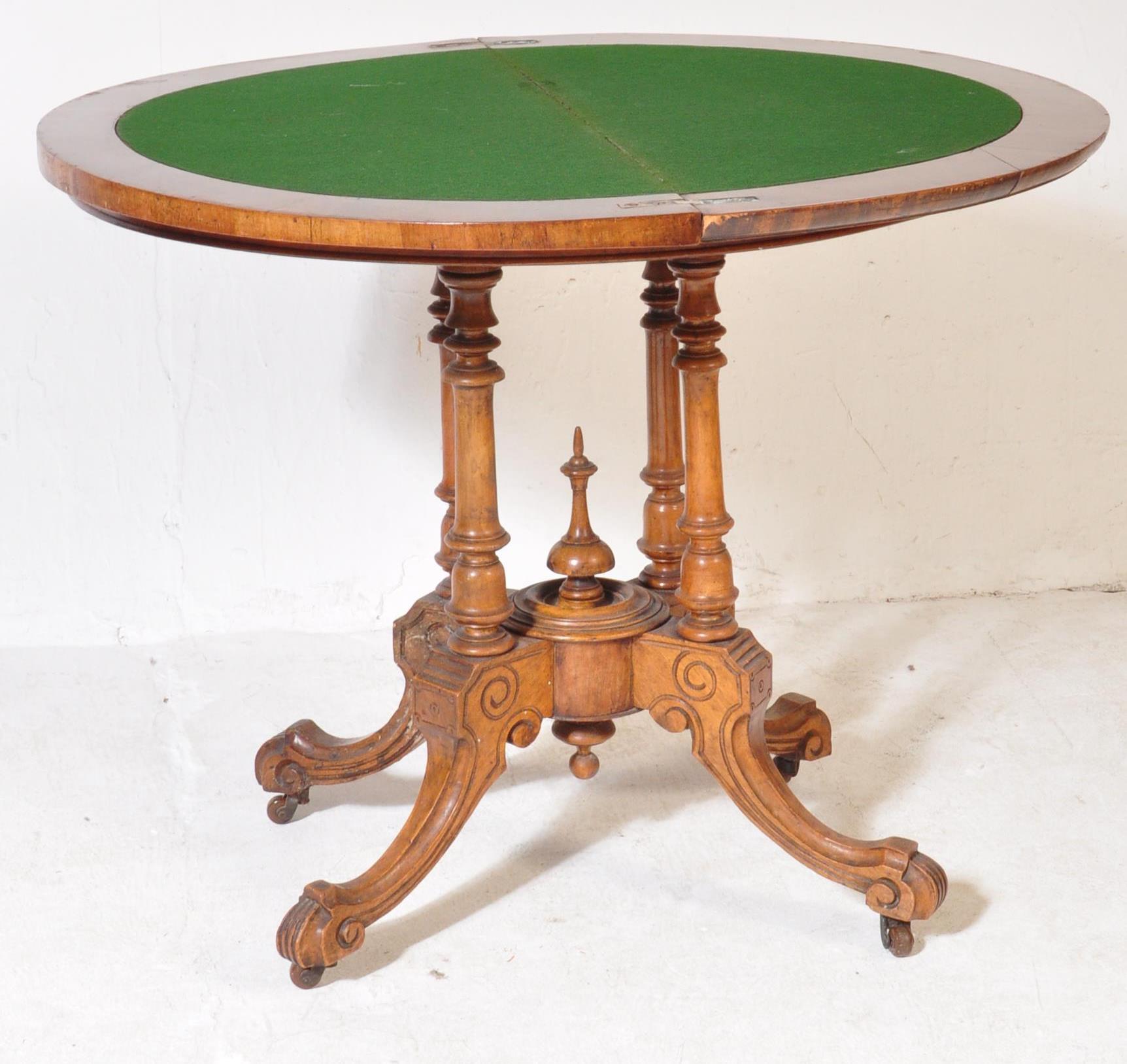 VICTORIAN MARQUETRY WALNUT CARD GAME FLIP TOP TABLE - Image 4 of 5