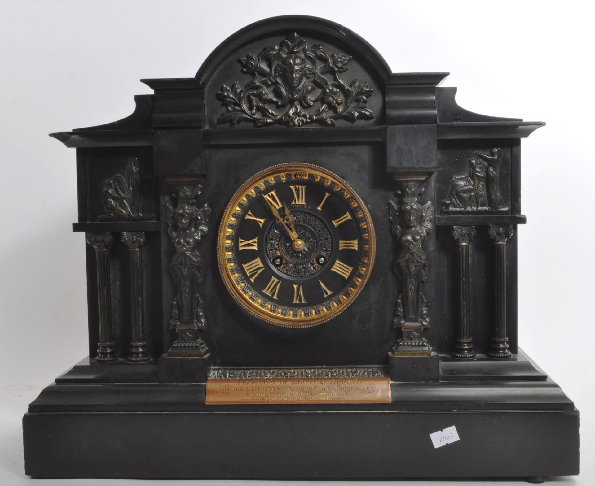 VICTORIAN SLATE TEMPLE 8-DAY CHIME MANTLE CLOCK