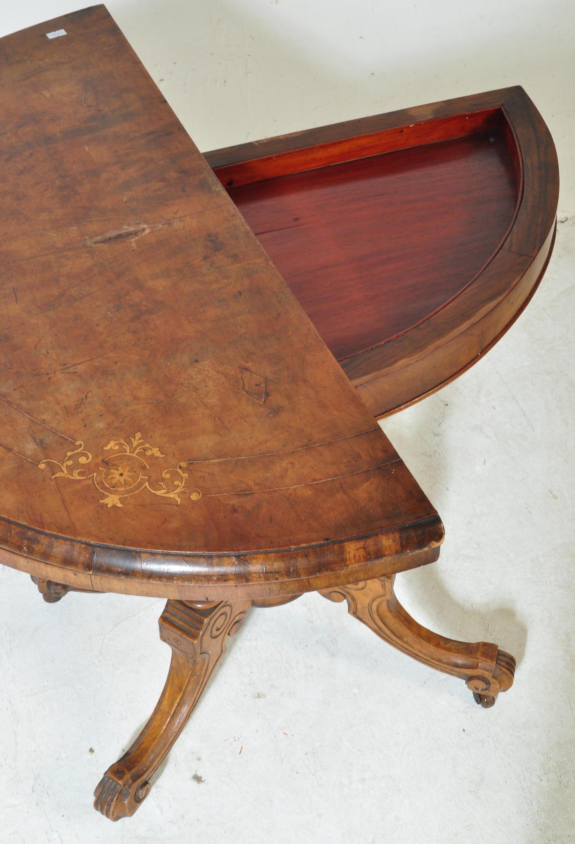 VICTORIAN MARQUETRY WALNUT CARD GAME FLIP TOP TABLE - Image 5 of 5