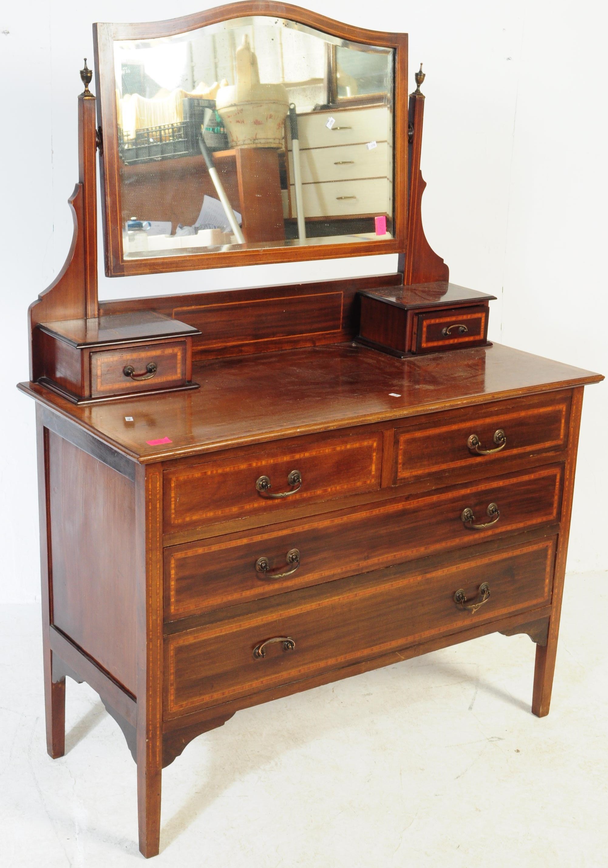 EDWARDIAN MAHOGANY & MARQUETRY DRESSING TABLE CHEST - Image 2 of 6