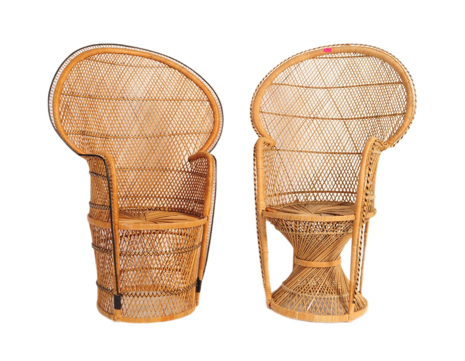 2 X 1950s WICKER RATTAN WEAVE CONSERVATORY PEACOCK CHAIRS