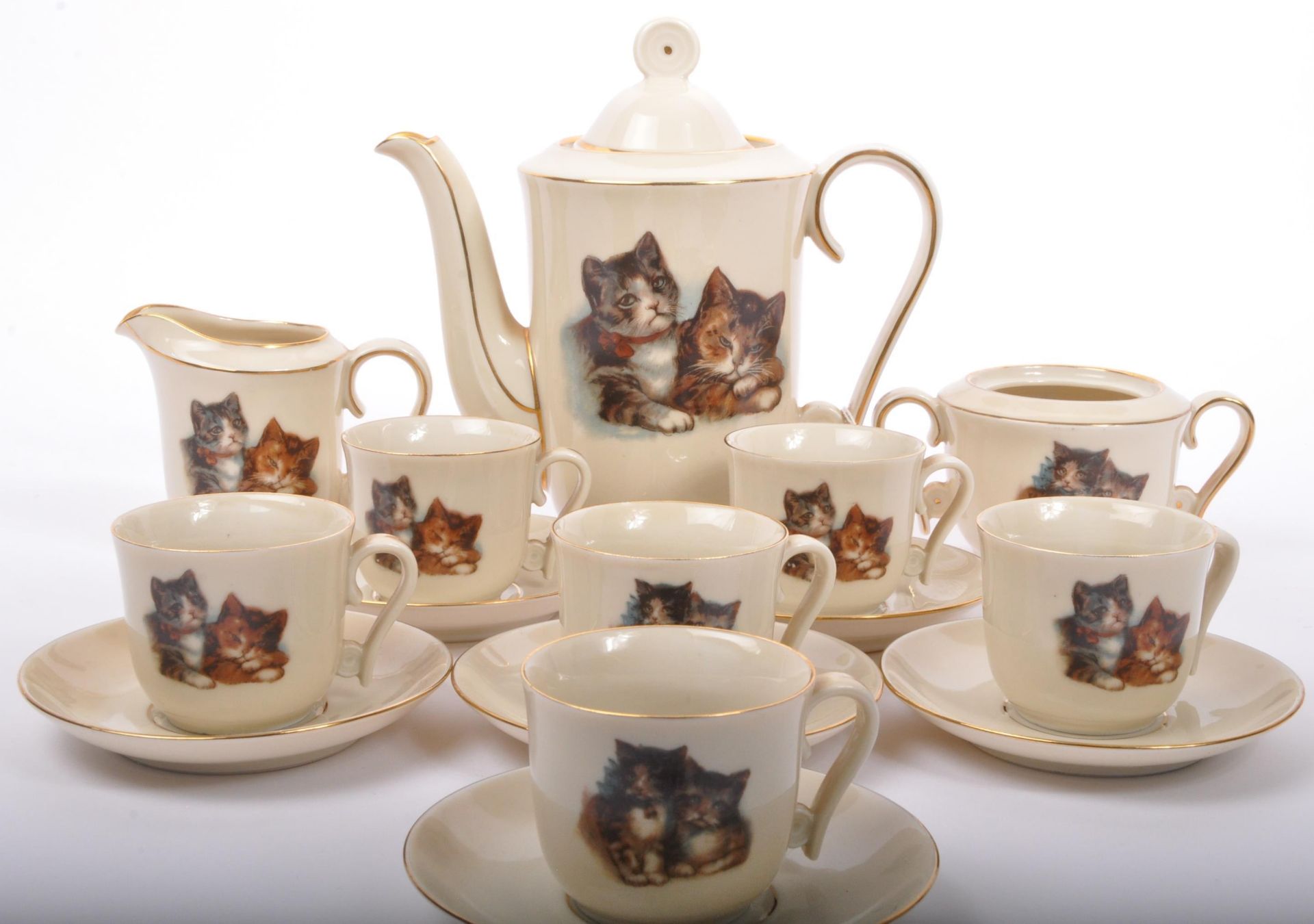 VINTAGE 20TH CENTURY BONE CHINA CAT TEA SERVICE