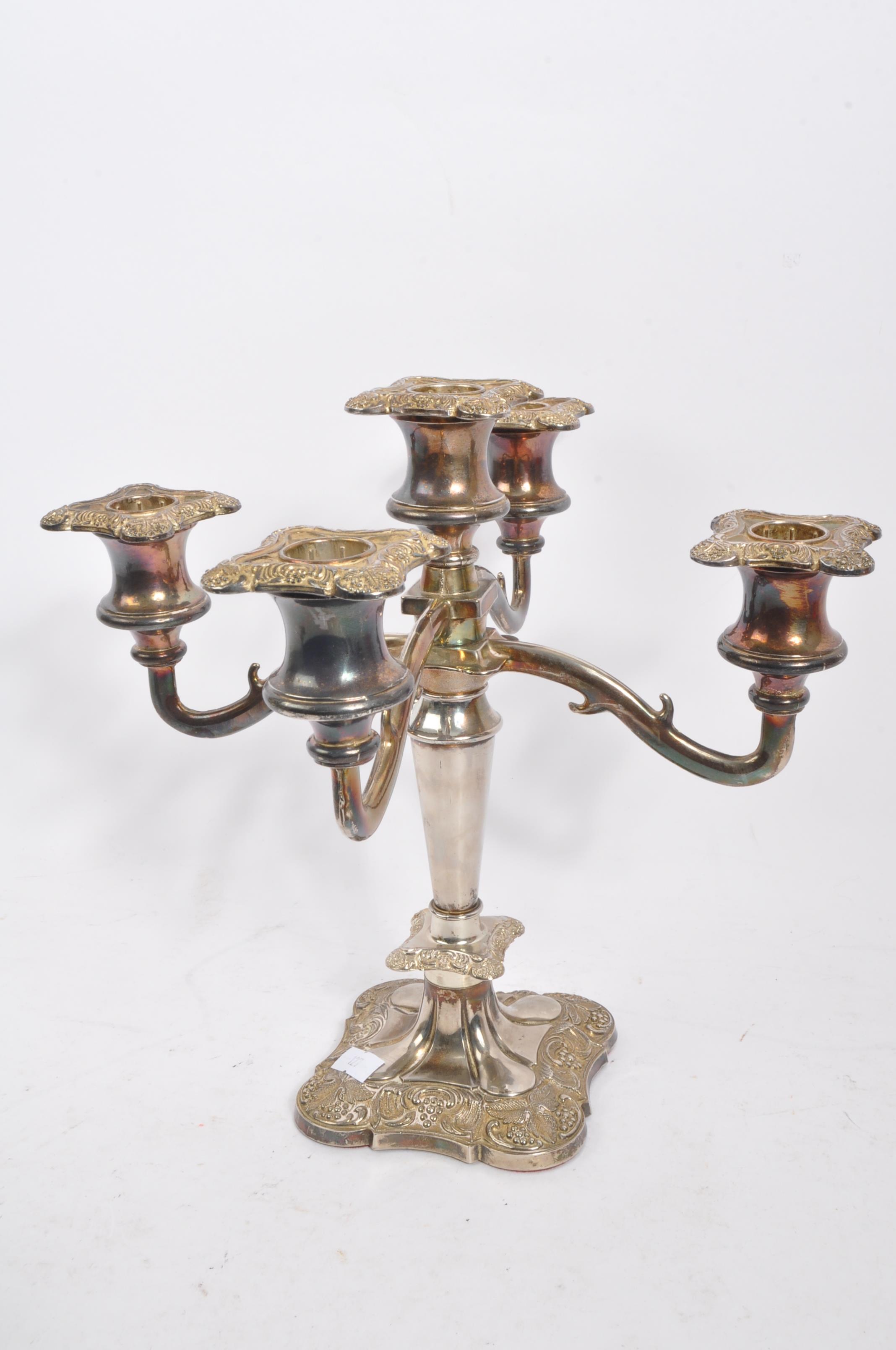 PAIR OF SILVER PLATED COLUM CANDLESTICKS & CANDELABRA - Image 4 of 7