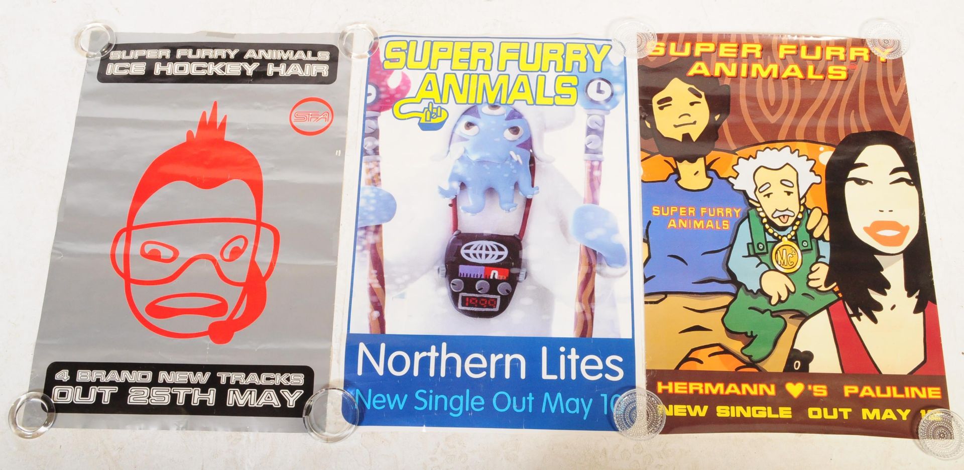 THREE VINTAGE SUPER FURRY ANIMALS POS ADVERTISING POSTERS