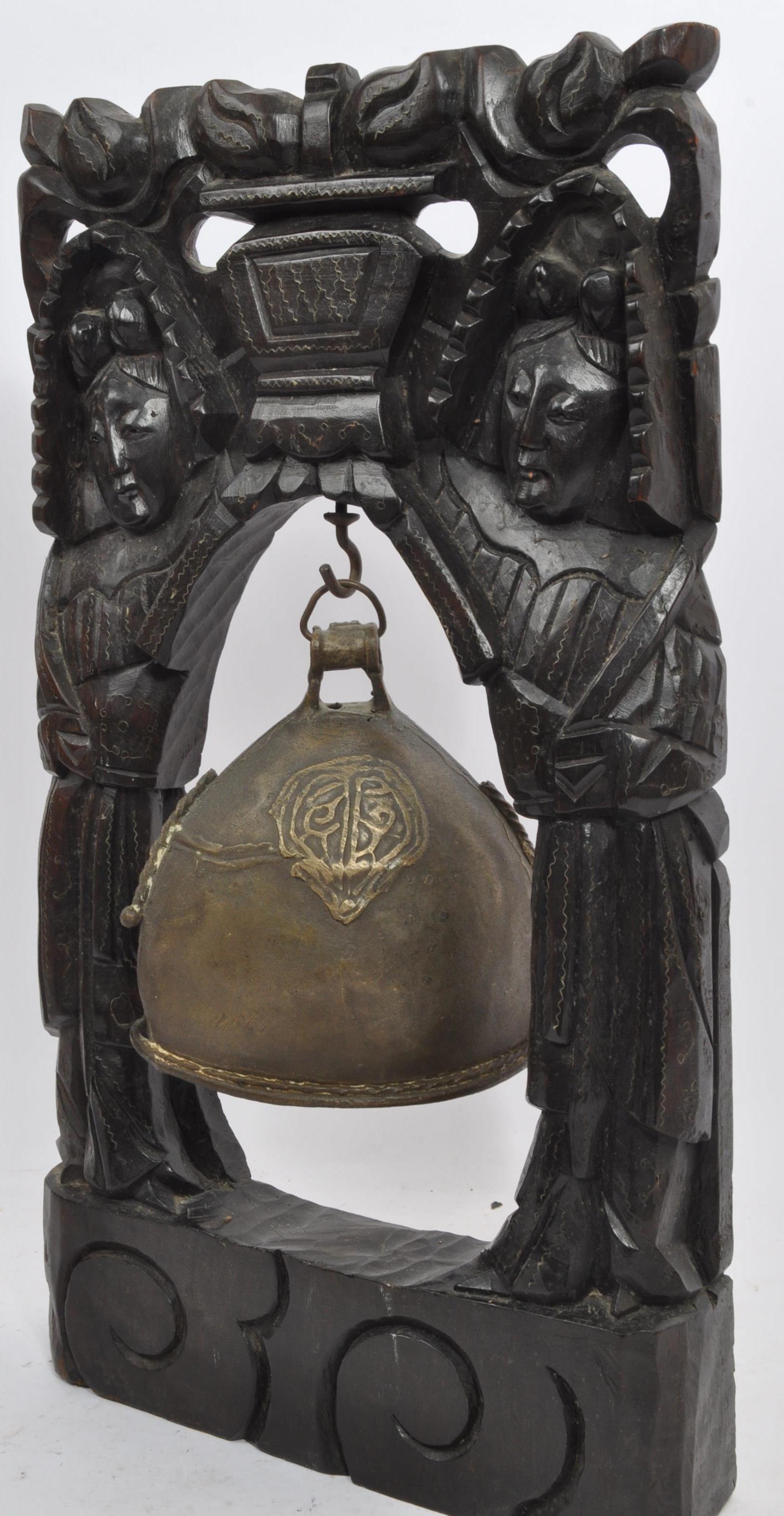 19TH CENTURY CHINESE CARVED HARDWOOD TEMPLE BELL - Image 2 of 5