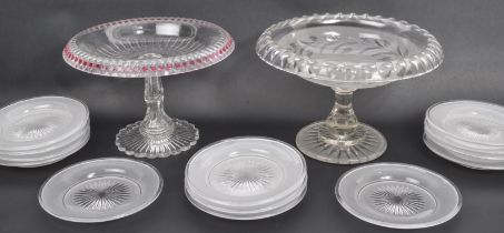 TWO 19TH CENTURY CUT GLASS COMPORTS & SIDE PLATES