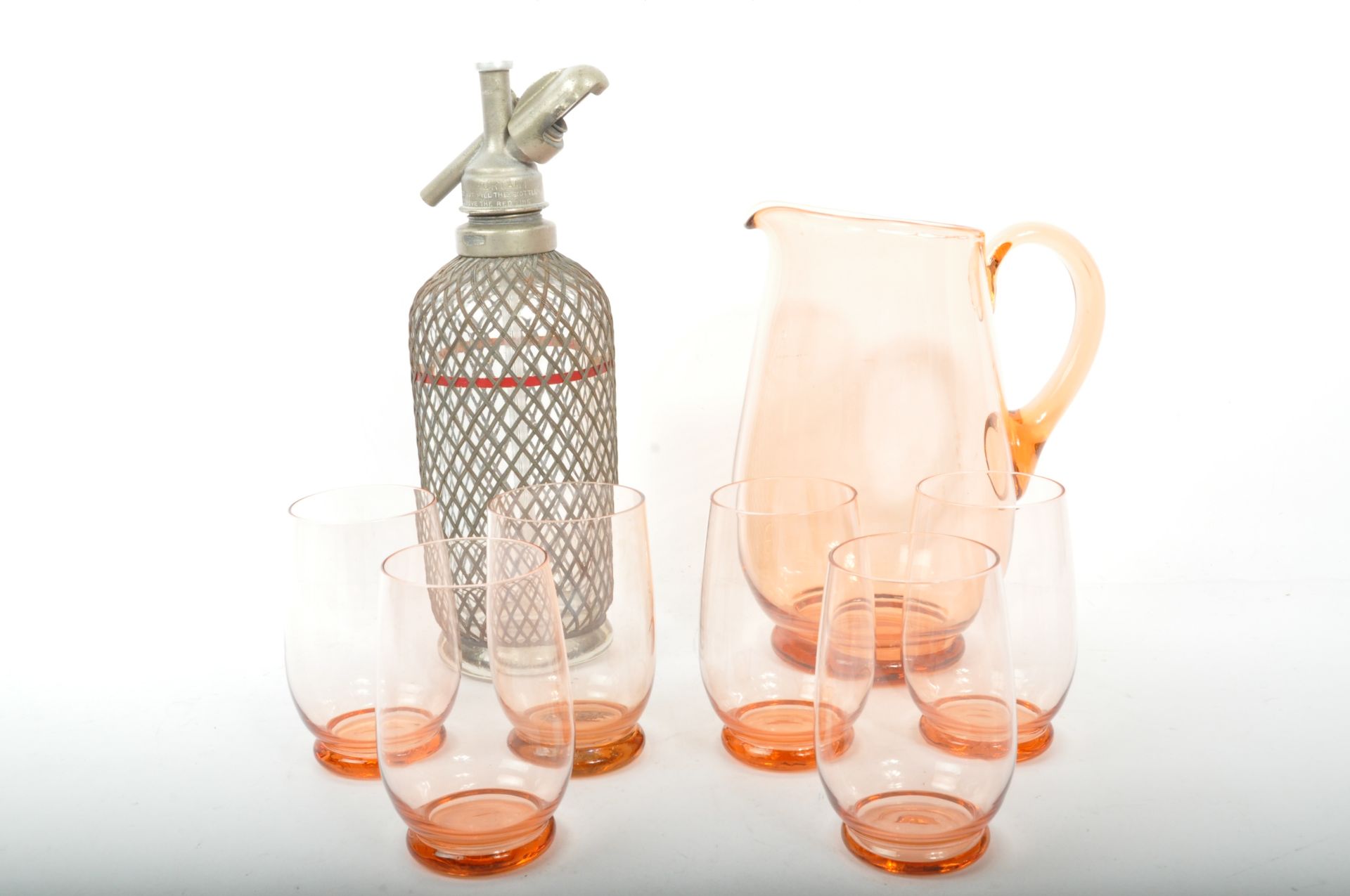 ART DECO WIRE MESH SODA SYPHON T/W GLASS LEMONADE SET