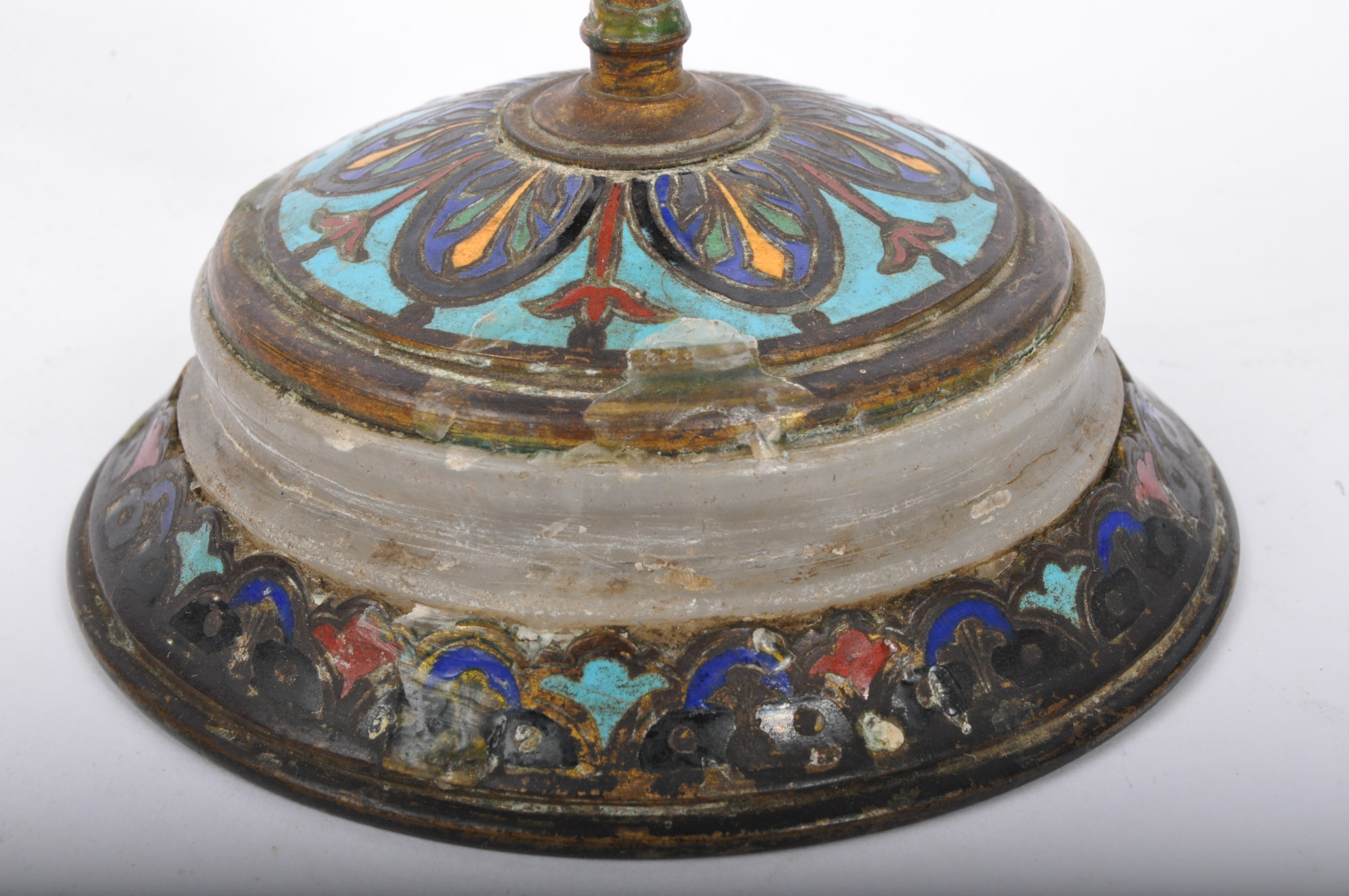 CHINESE PLIQUE A JOUR & CLOISONNE POT & CANDLESTICK - Image 3 of 5