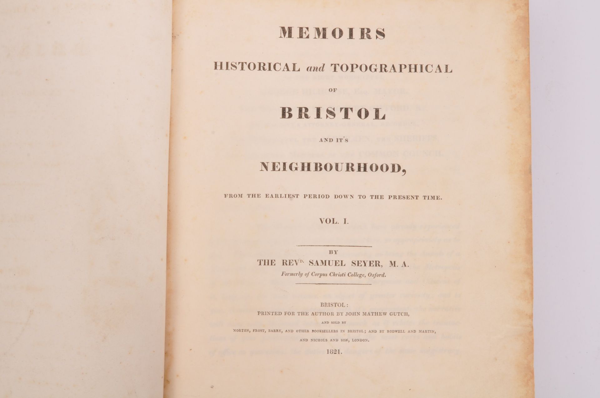 MEMOIRS OF BRISTOL - REVEREND SAMUEL SEYER - 1821