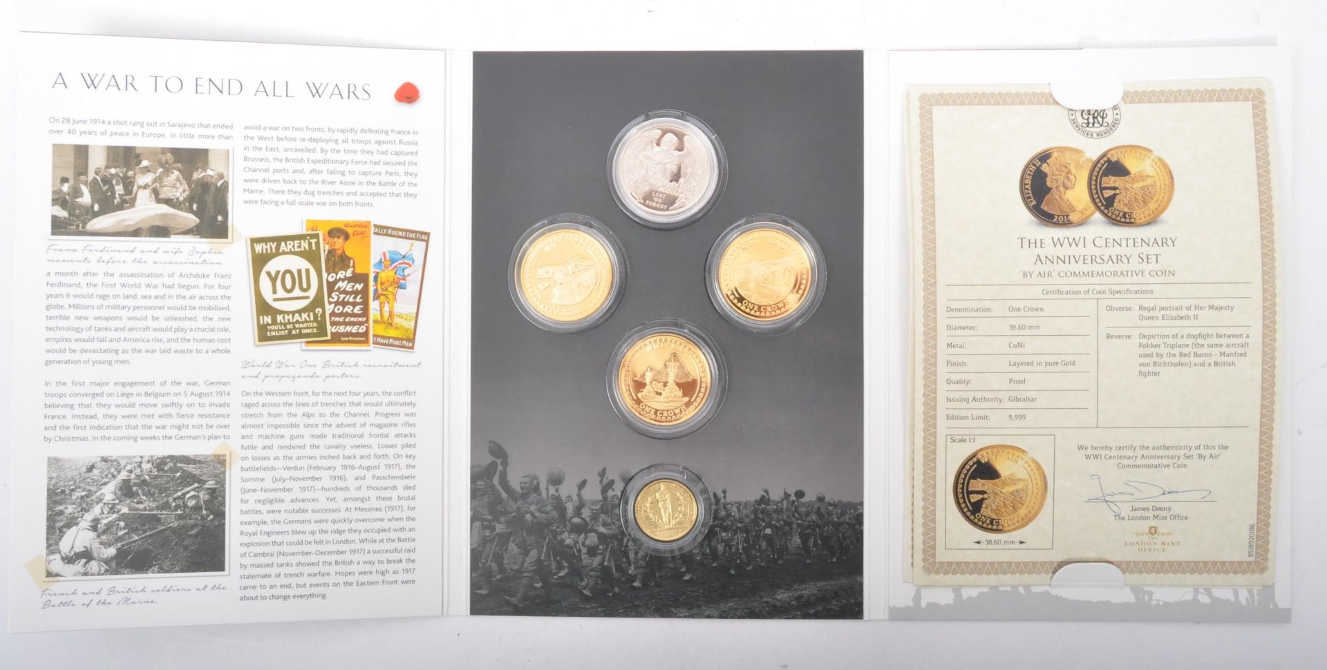 COINS - LONDON MINT - A WAR TO END ALL WARS - FIVE PROOF COIN SET