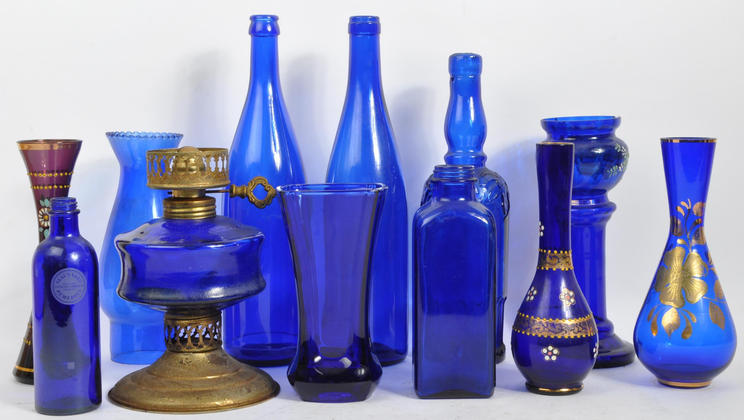 COLLECTION OF VINTAGE 20TH BLUE GLASS & LATER