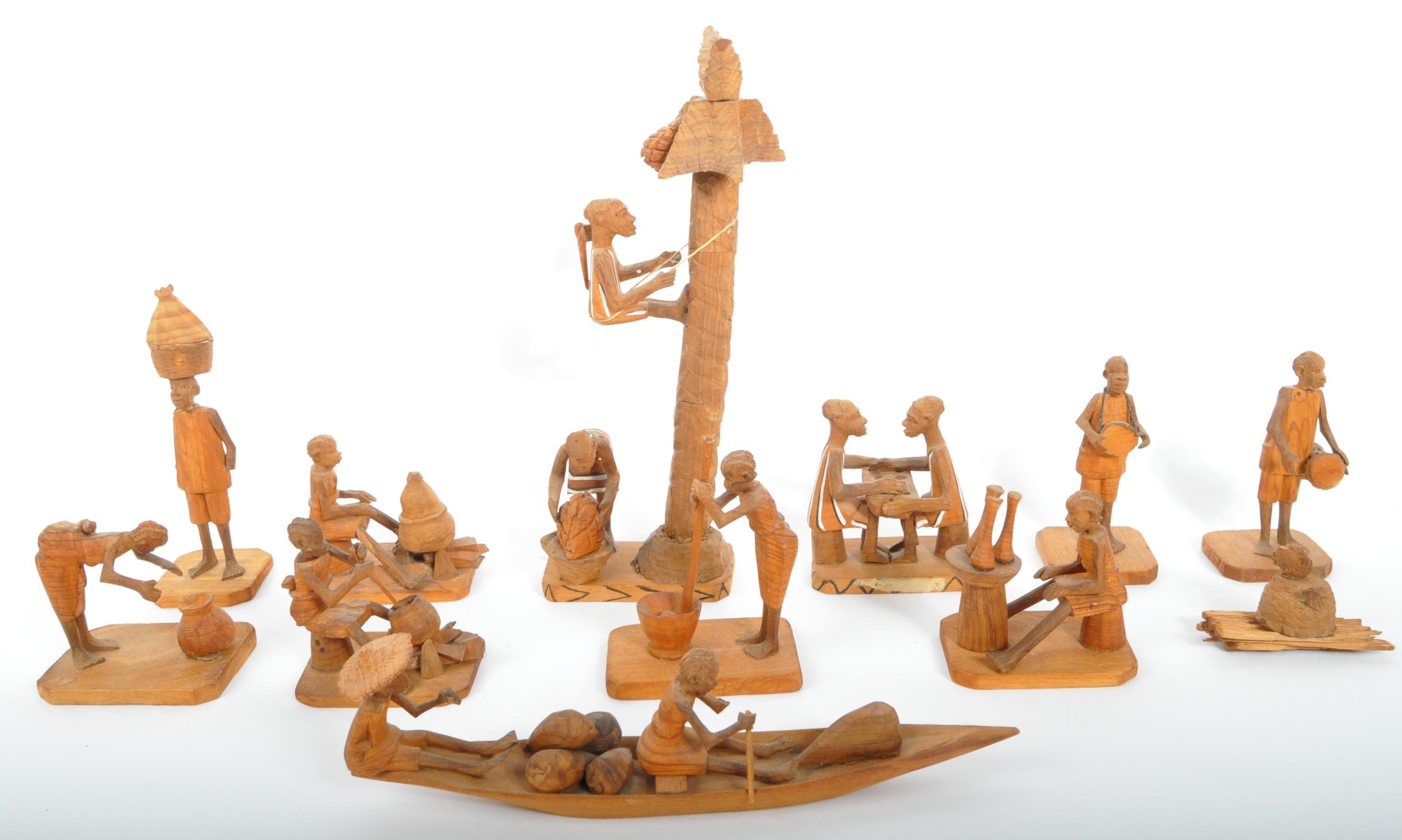 COLLECTION OF TEN NIGERIAN AFRICAN TRIBAL CARVED WOOD FIGURES
