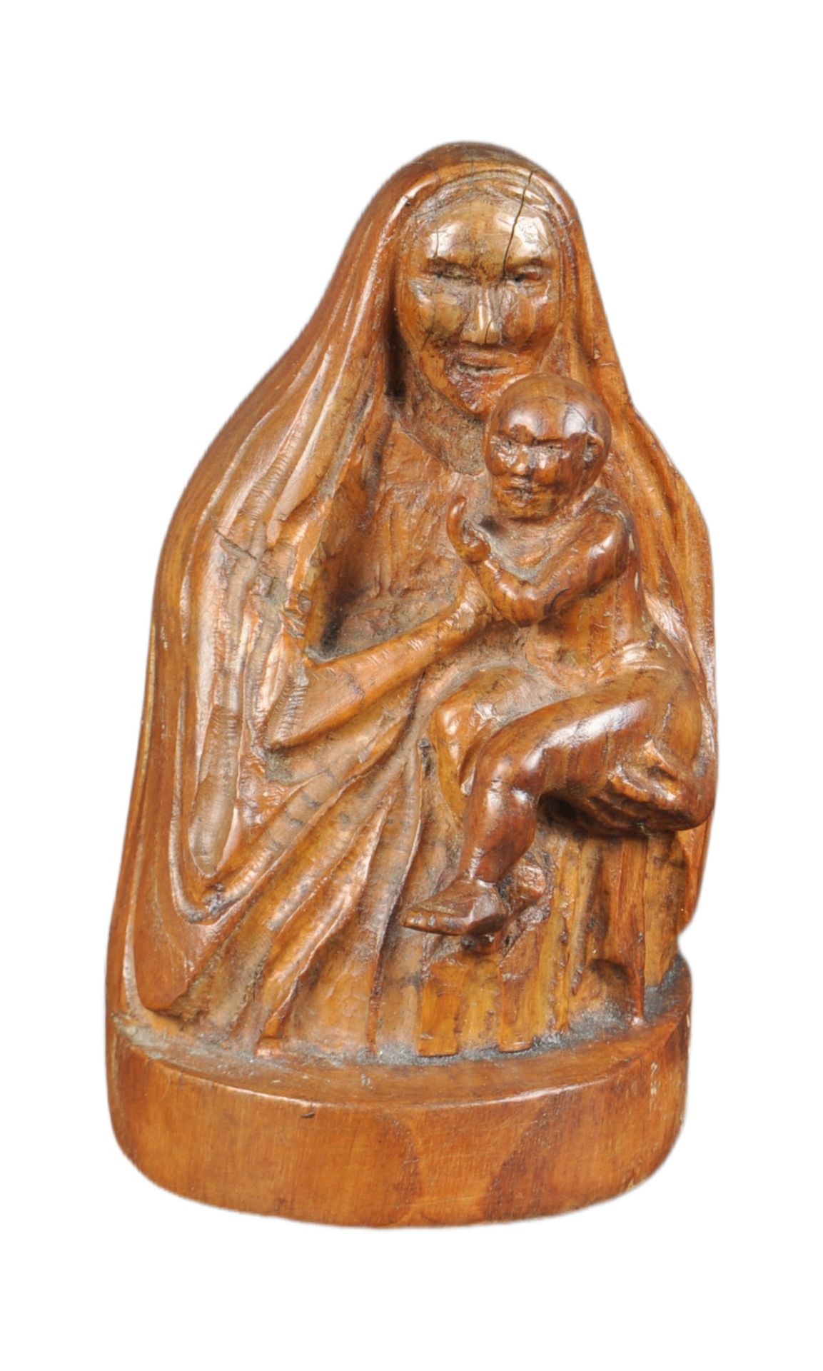 20TH CENTURY WALNUT CARVING OF MARY AND CHILD CHRIST