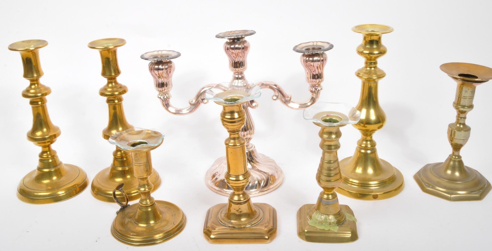 COLLECTION OF VICTORIAN & LATER BRASS CANDLESTICKS