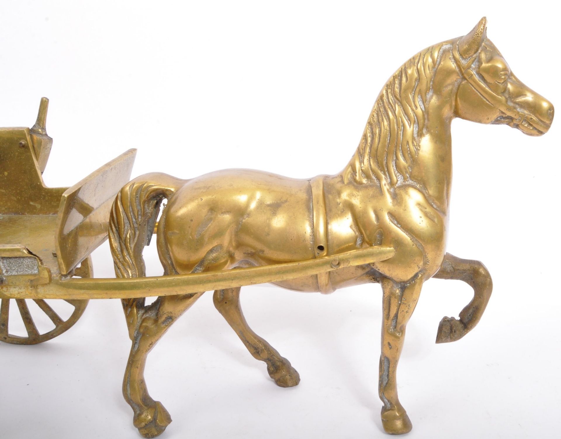 TWO VINTAGE 20TH CENTURY BRASS HORSE & CART FIGURES - Image 3 of 6