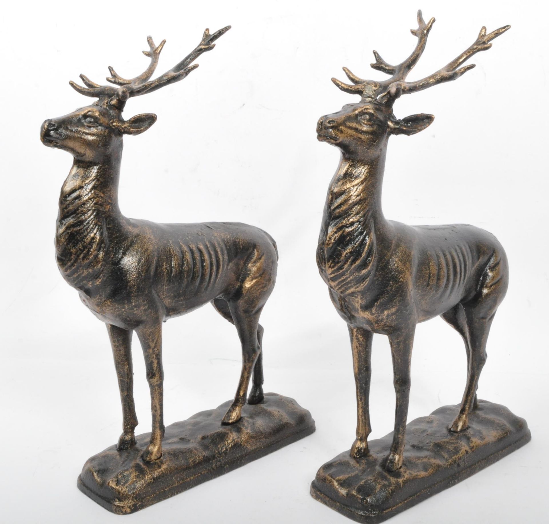 PAIR OF VINTAGE 20TH CENTURY CAST IRON REINDEER STATUES