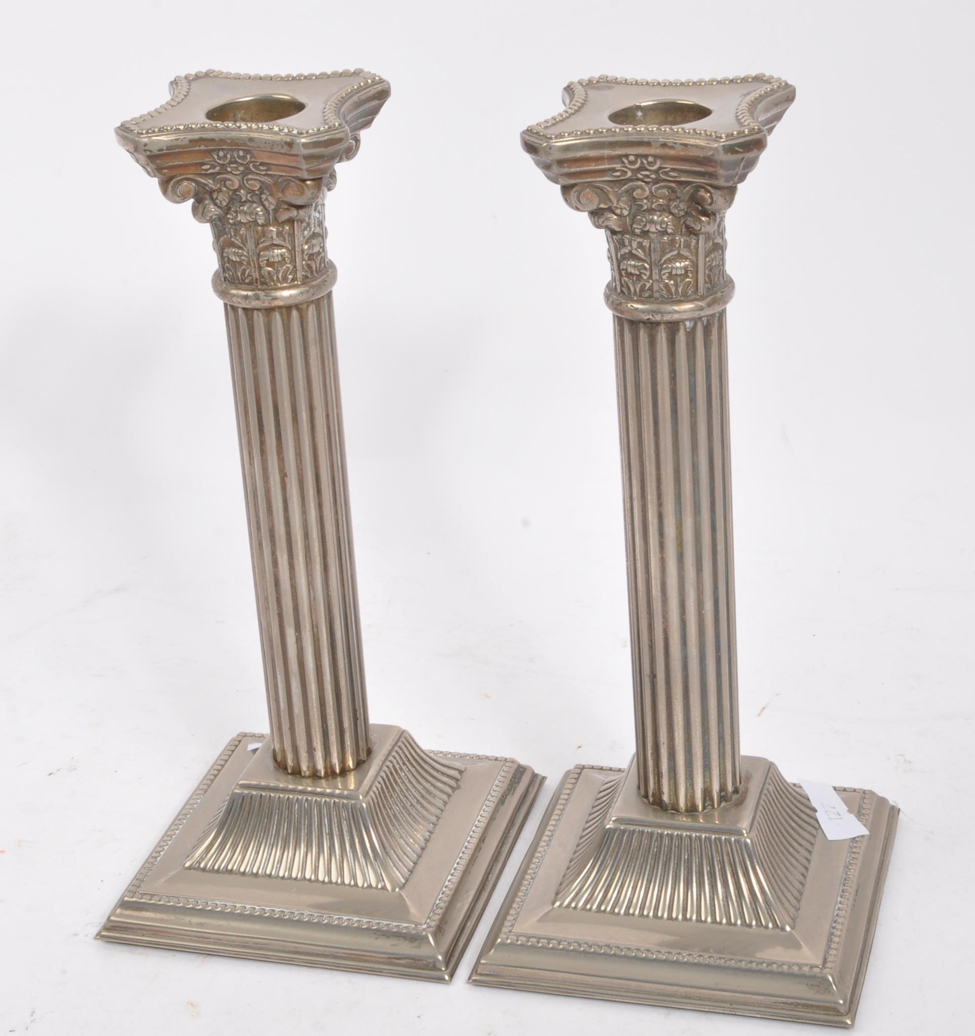 PAIR OF SILVER PLATED COLUM CANDLESTICKS & CANDELABRA - Image 2 of 7