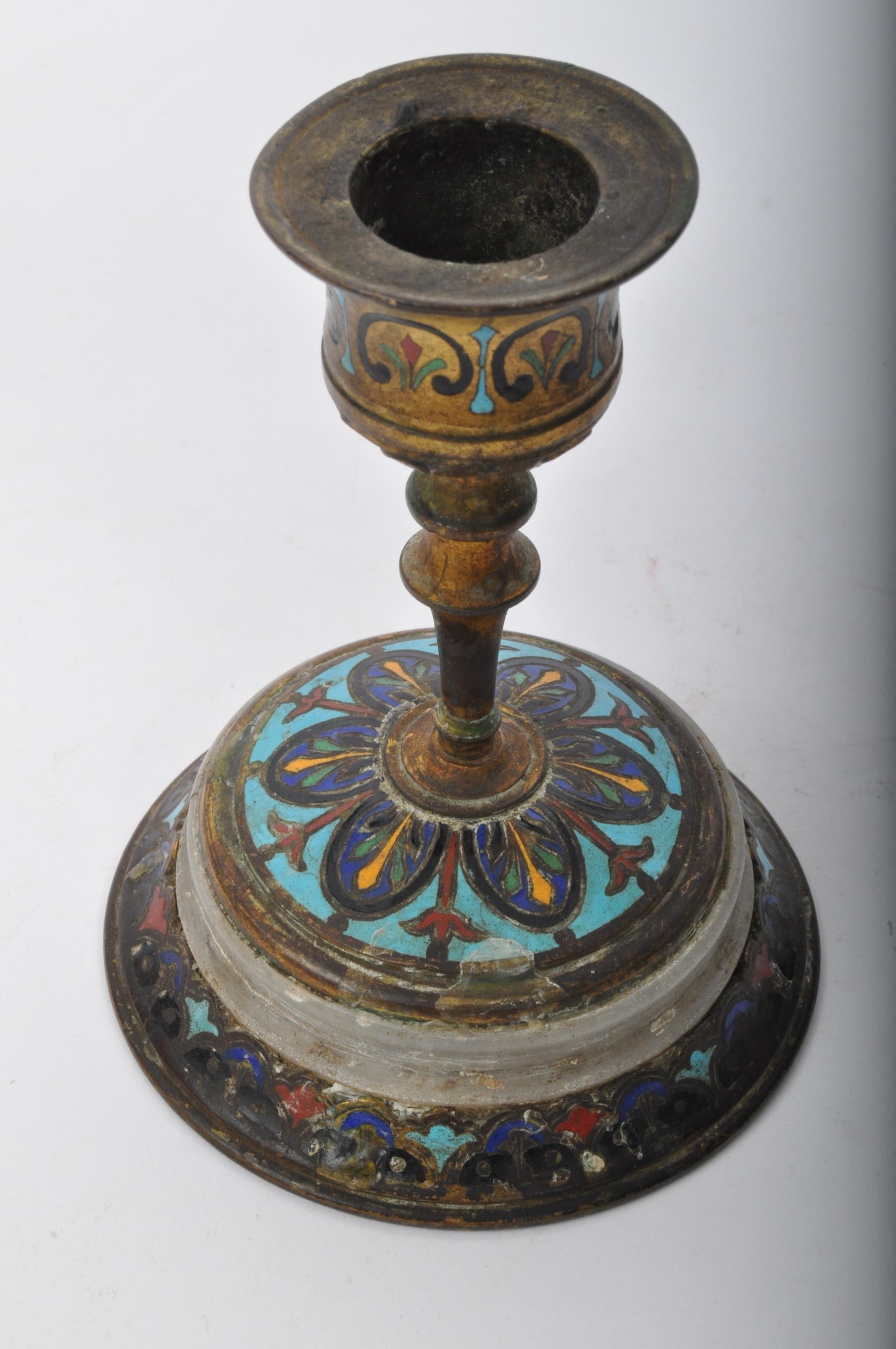 CHINESE PLIQUE A JOUR & CLOISONNE POT & CANDLESTICK - Image 2 of 5