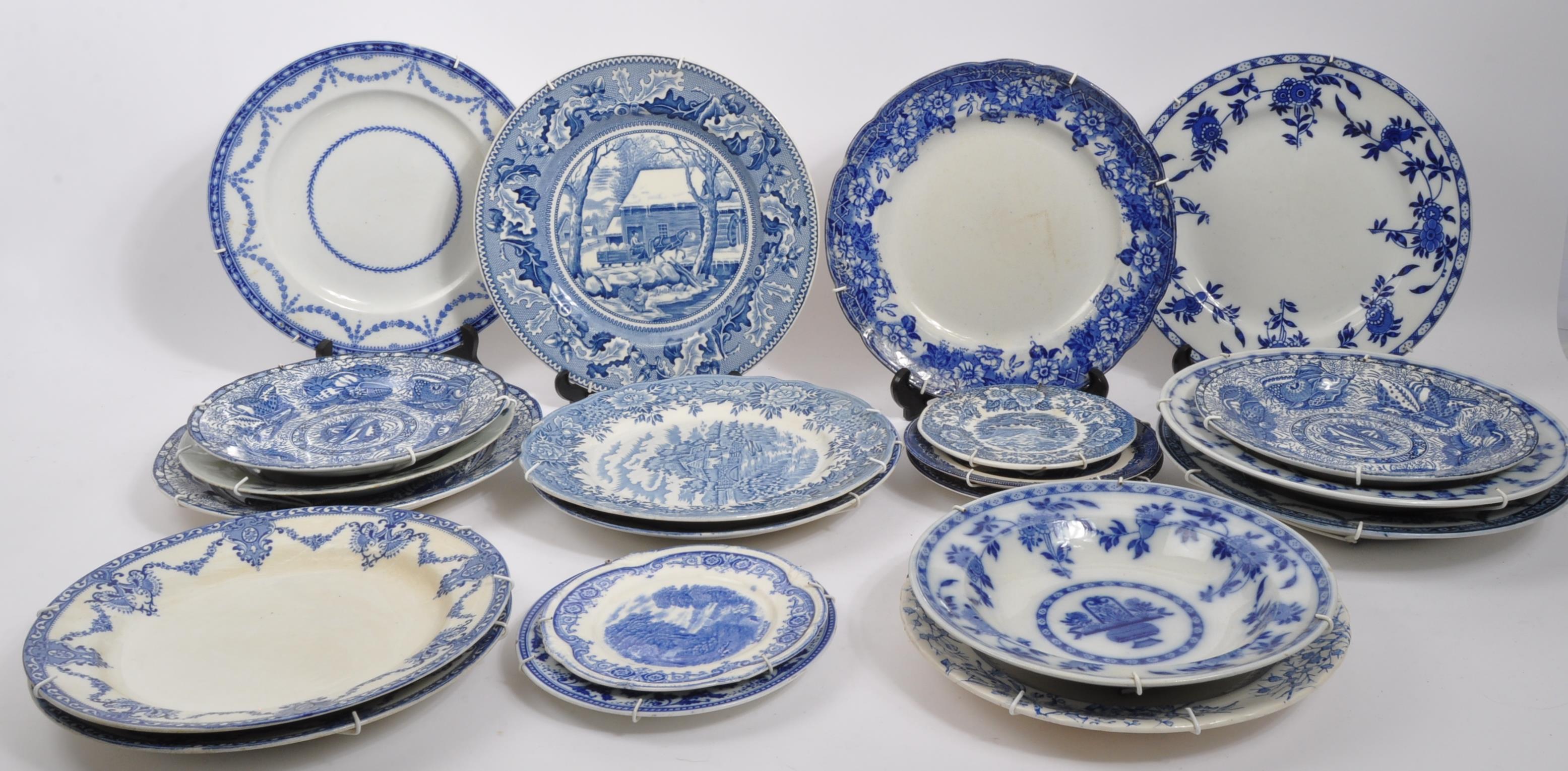 LARGE COLLECTION VICTORIAN & LATER BLUE & WHITE CABINET PLATES - Image 2 of 8