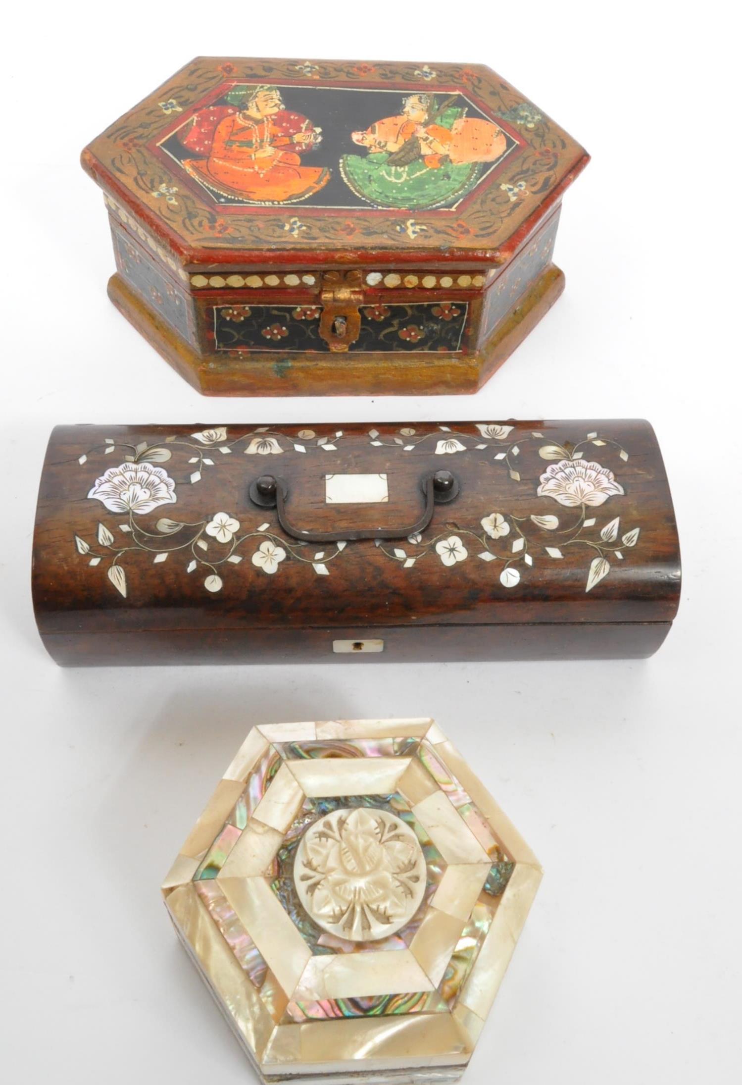 THREE EARLY 20TH CENTURY BOXES - MOTHER OF PEARL - INDIAN
