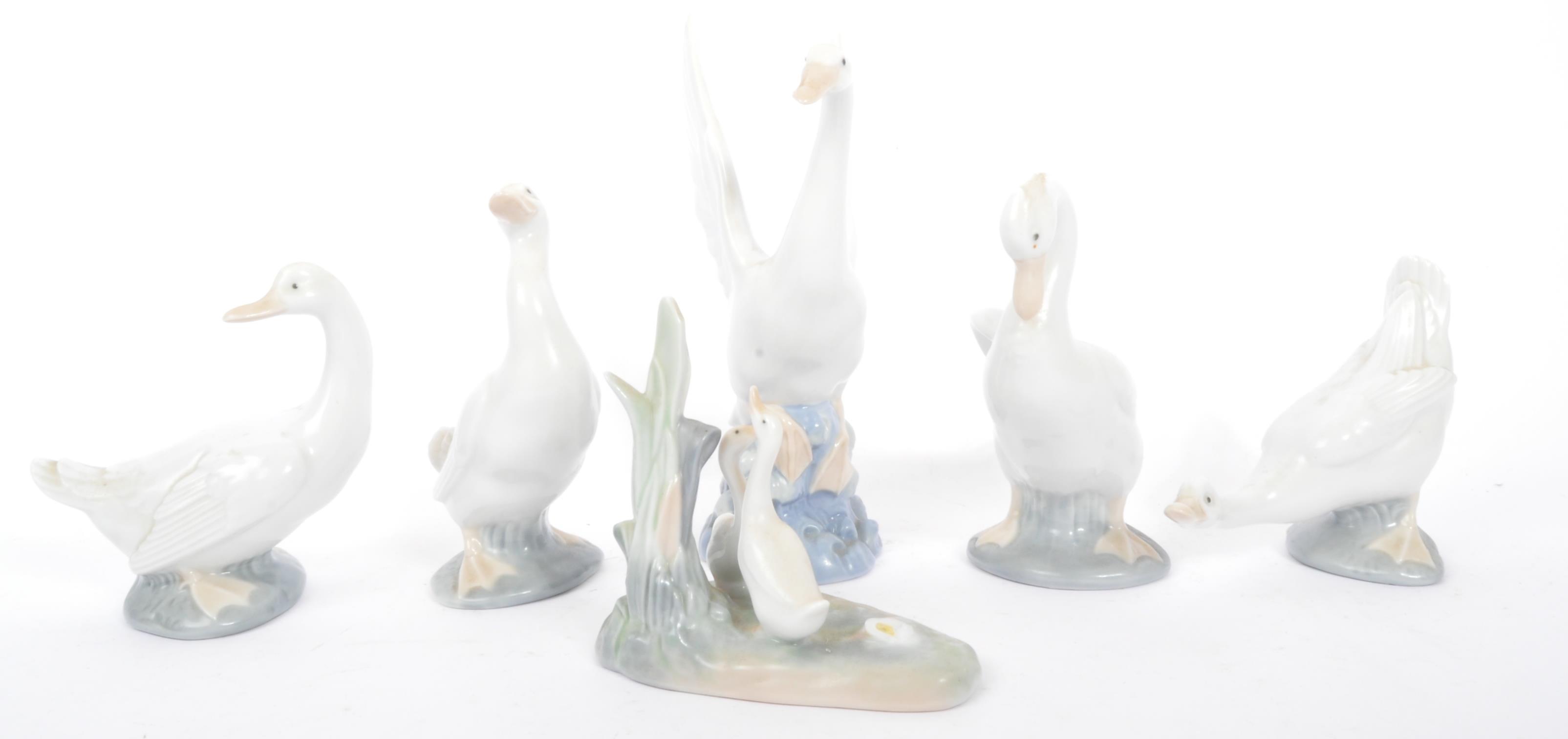 SIX VINTAGE NAO BY LLADRO CHINA GEESE FIGURINES