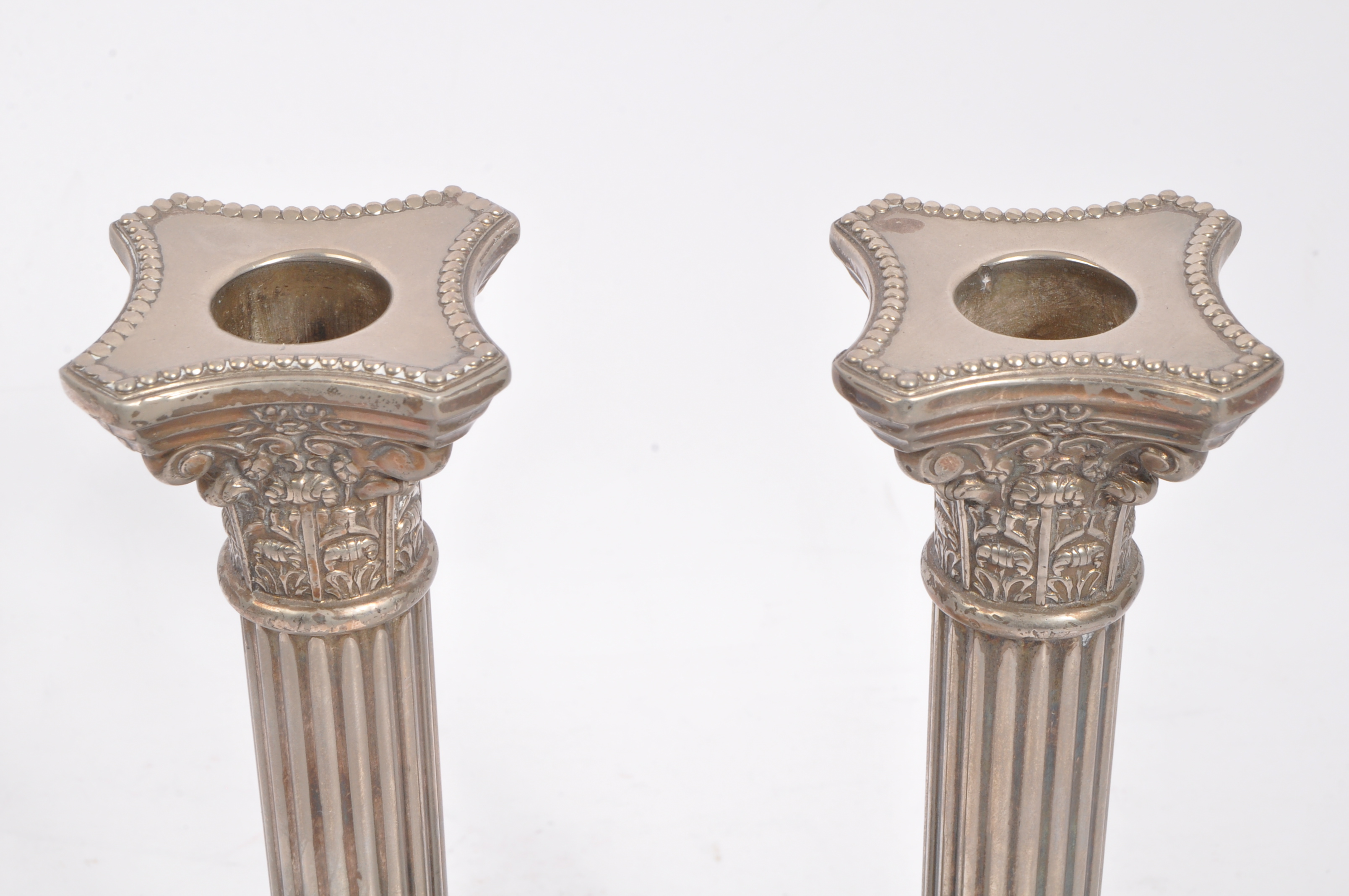 PAIR OF SILVER PLATED COLUM CANDLESTICKS & CANDELABRA - Image 3 of 7