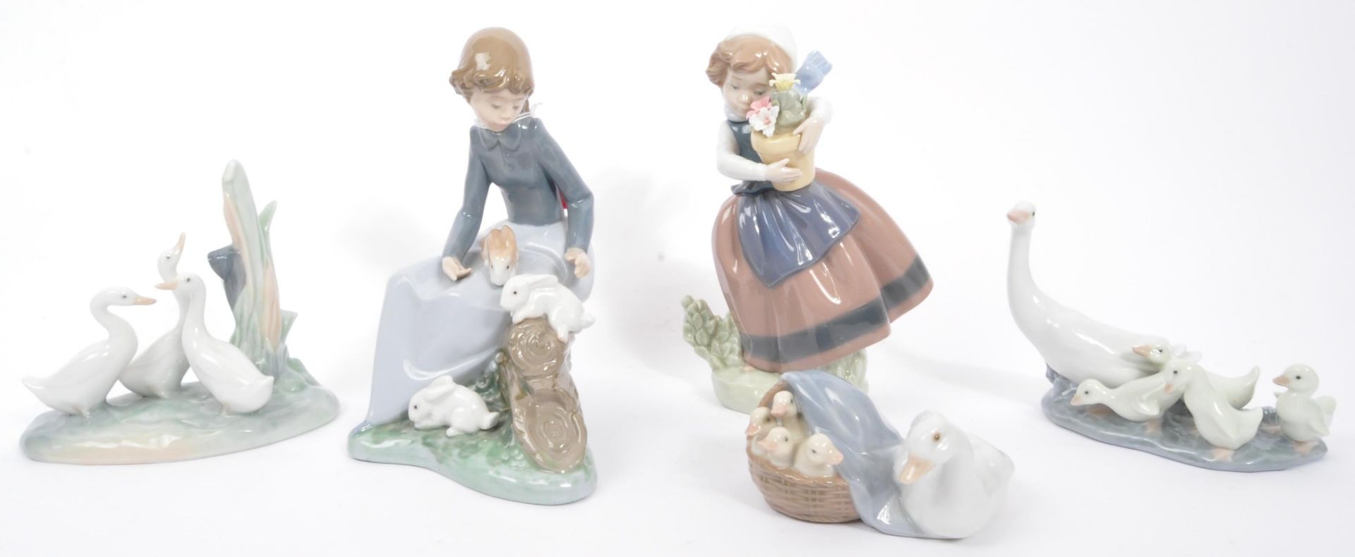 COLLECTION OF FIVE SPANISH PORCELAIN LLARDO NAO FIGURINES