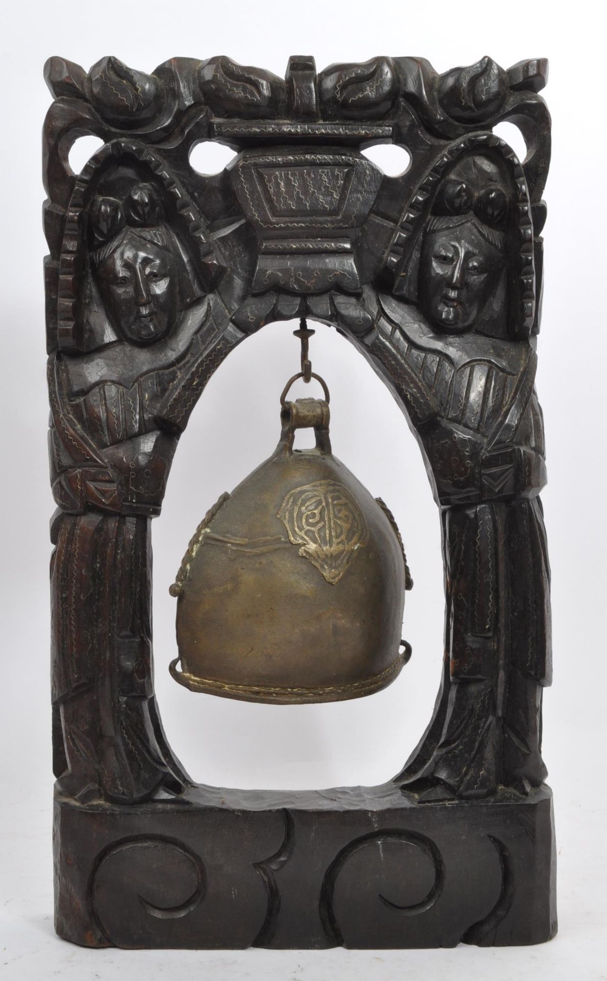 19TH CENTURY CHINESE CARVED HARDWOOD TEMPLE BELL